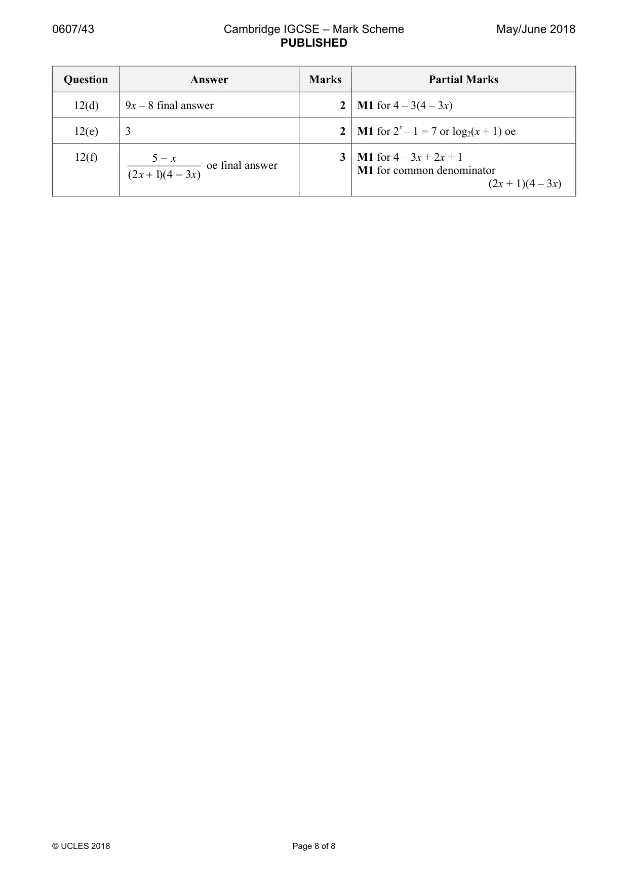 Mark scheme, page 8 of 8