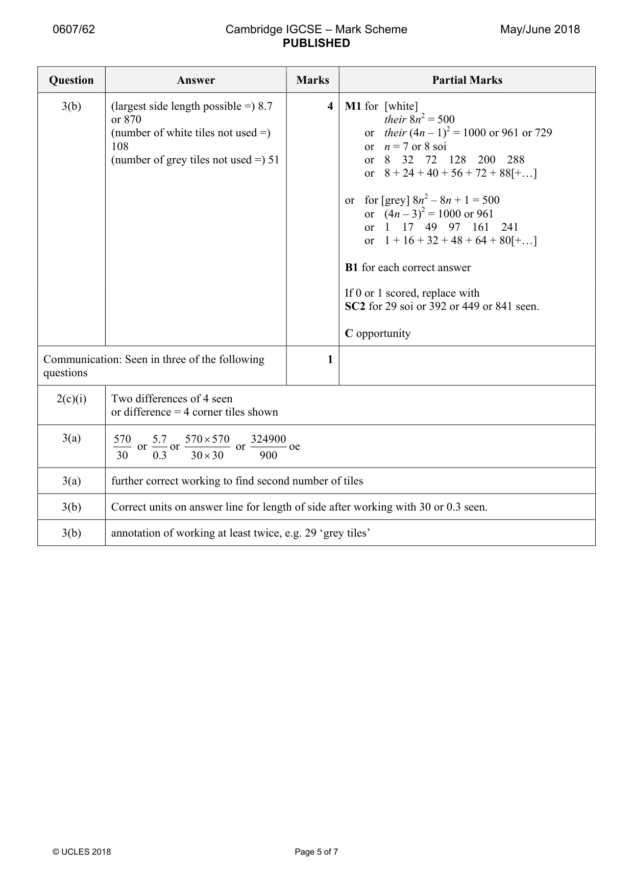 Mark scheme, page 5 of 7