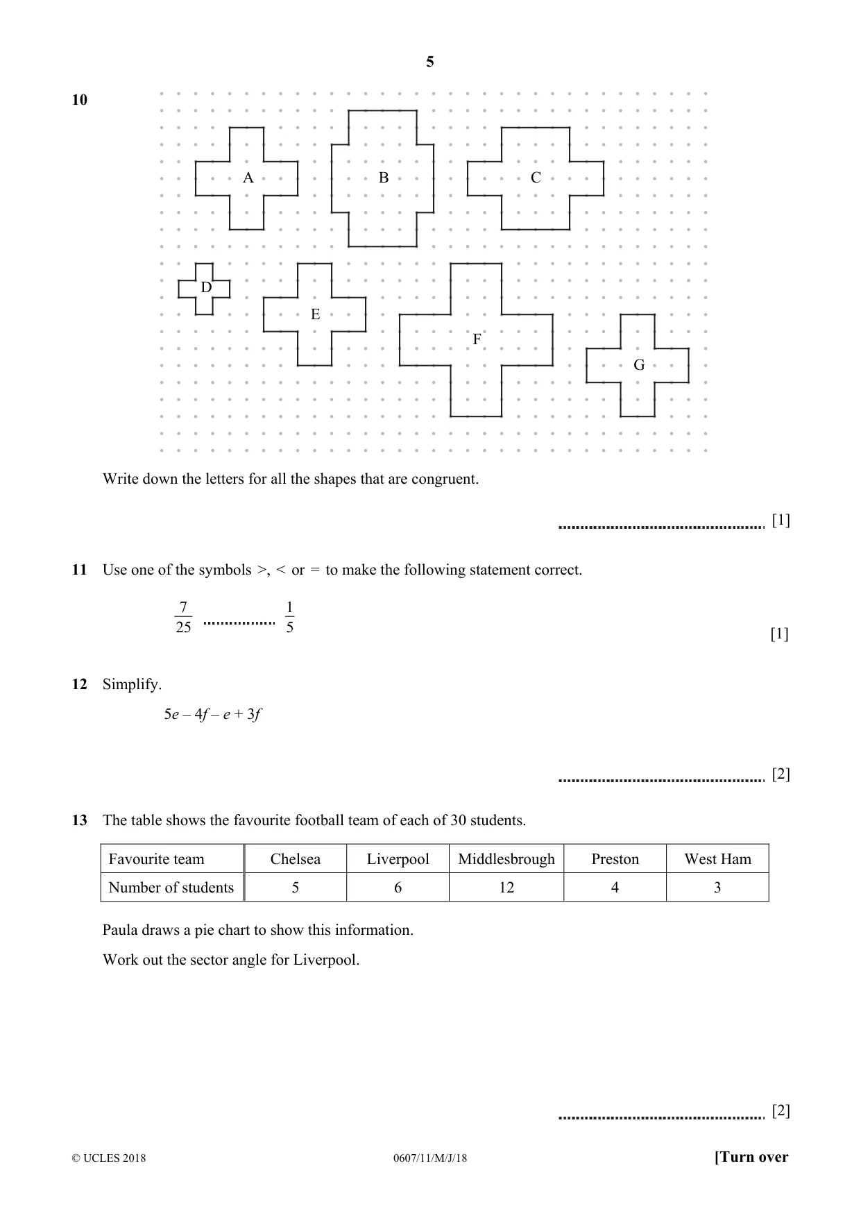 Cambridge IGCSE Mathematics - International 0607 2018 May/June Paper 1 · Variant 1 question paper, page 5 of 8