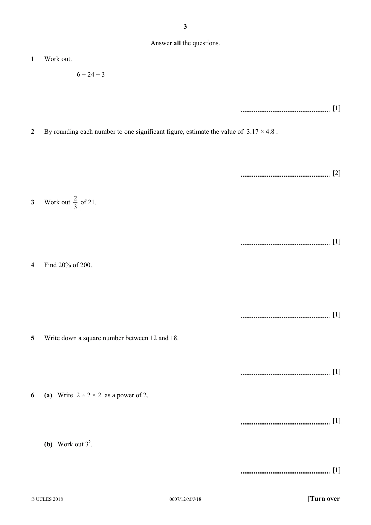 Cambridge IGCSE Mathematics - International 0607 2018 May/June Paper 1 · Variant 2 question paper, page 3 of 8