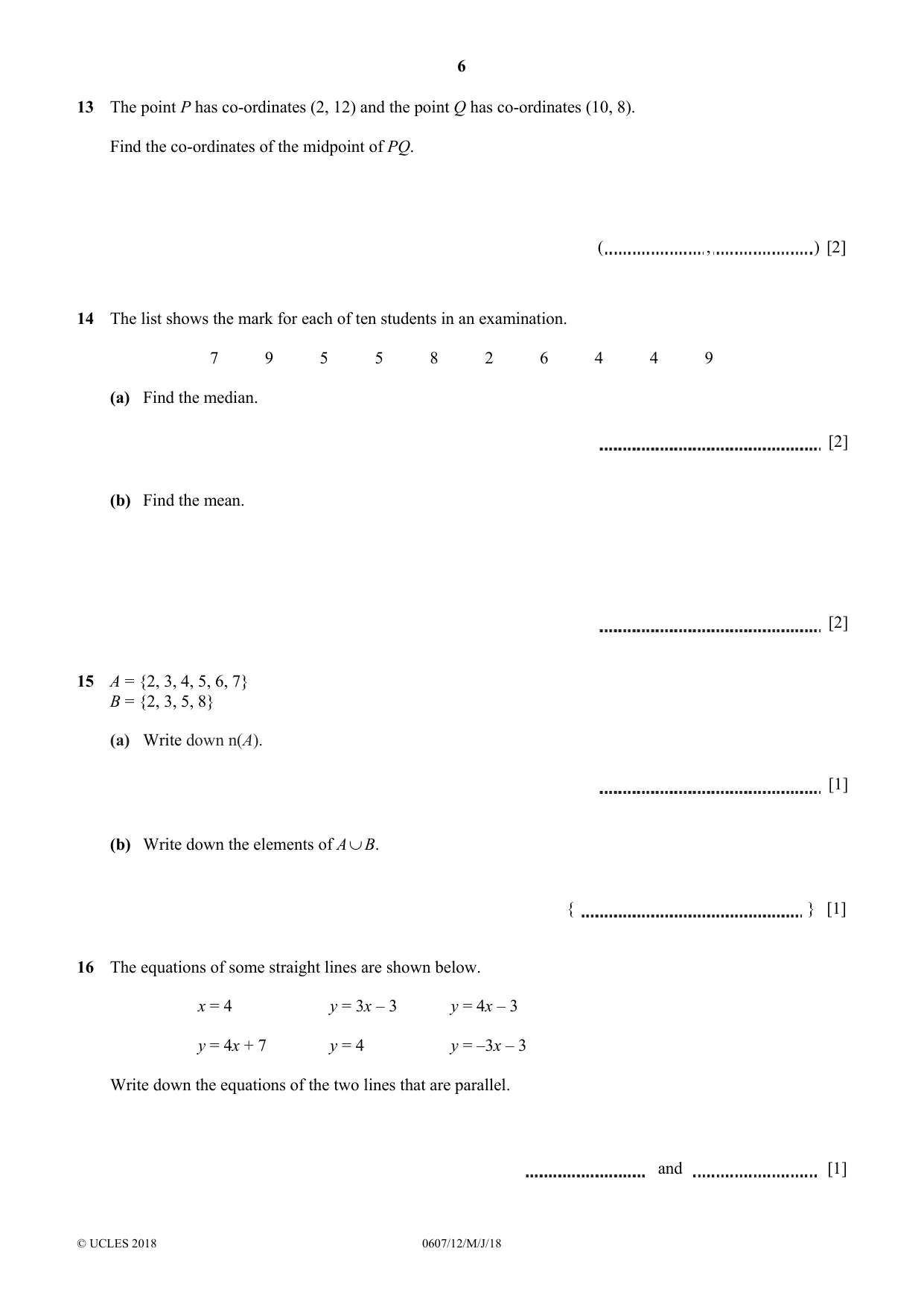 Cambridge IGCSE Mathematics - International 0607 2018 May/June Paper 1 · Variant 2 question paper, page 6 of 8