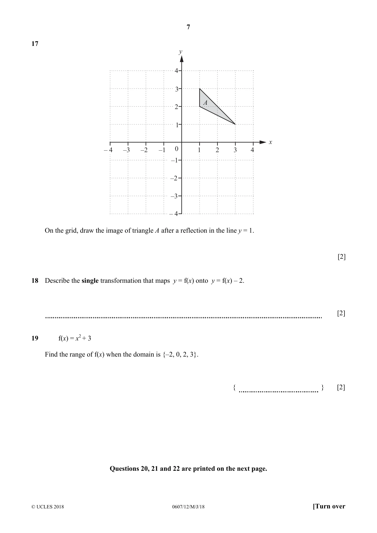 Cambridge IGCSE Mathematics - International 0607 2018 May/June Paper 1 · Variant 2 question paper, page 7 of 8
