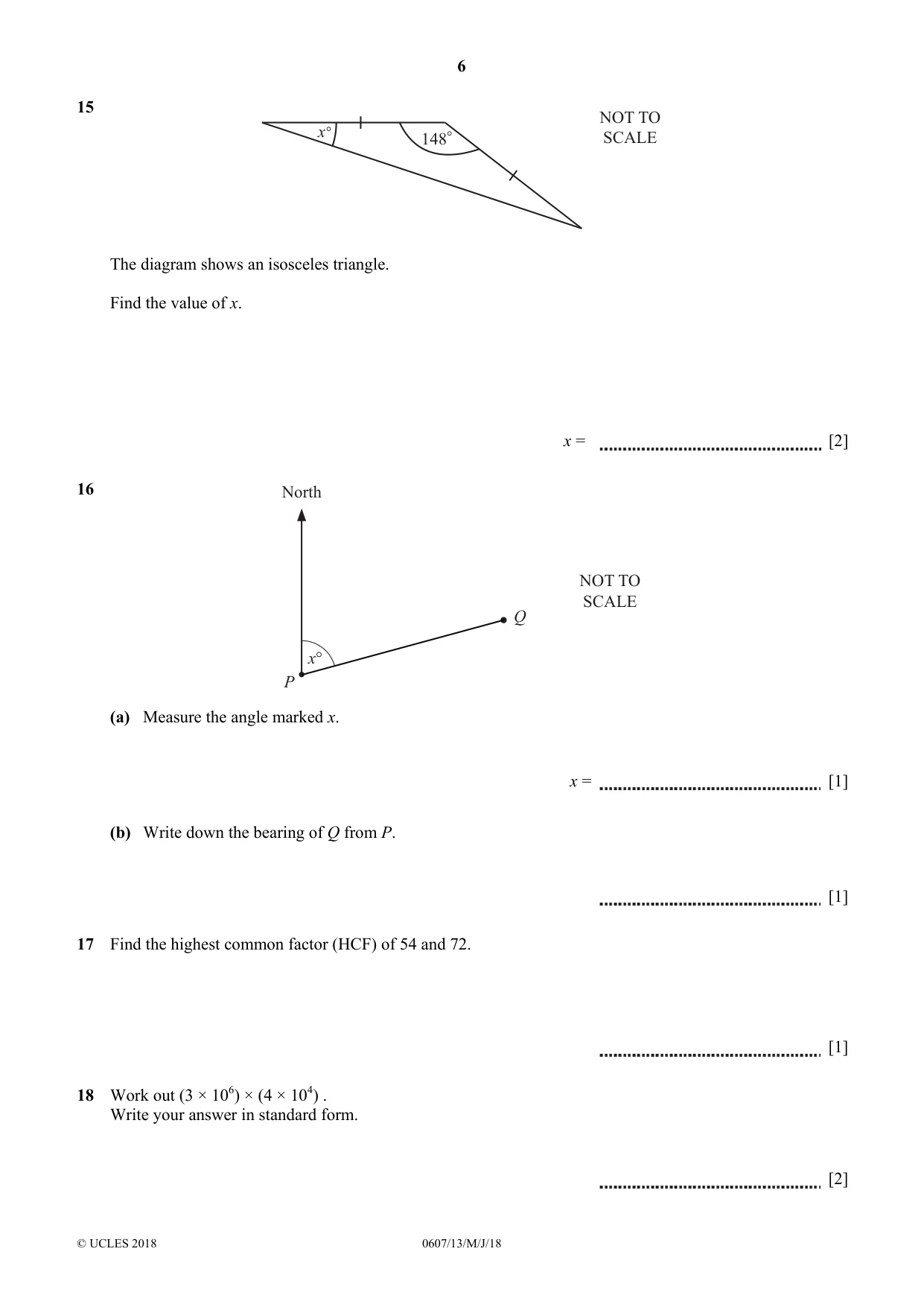 Cambridge IGCSE Mathematics - International 0607 2018 May/June Paper 1 · Variant 3 question paper, page 6 of 8