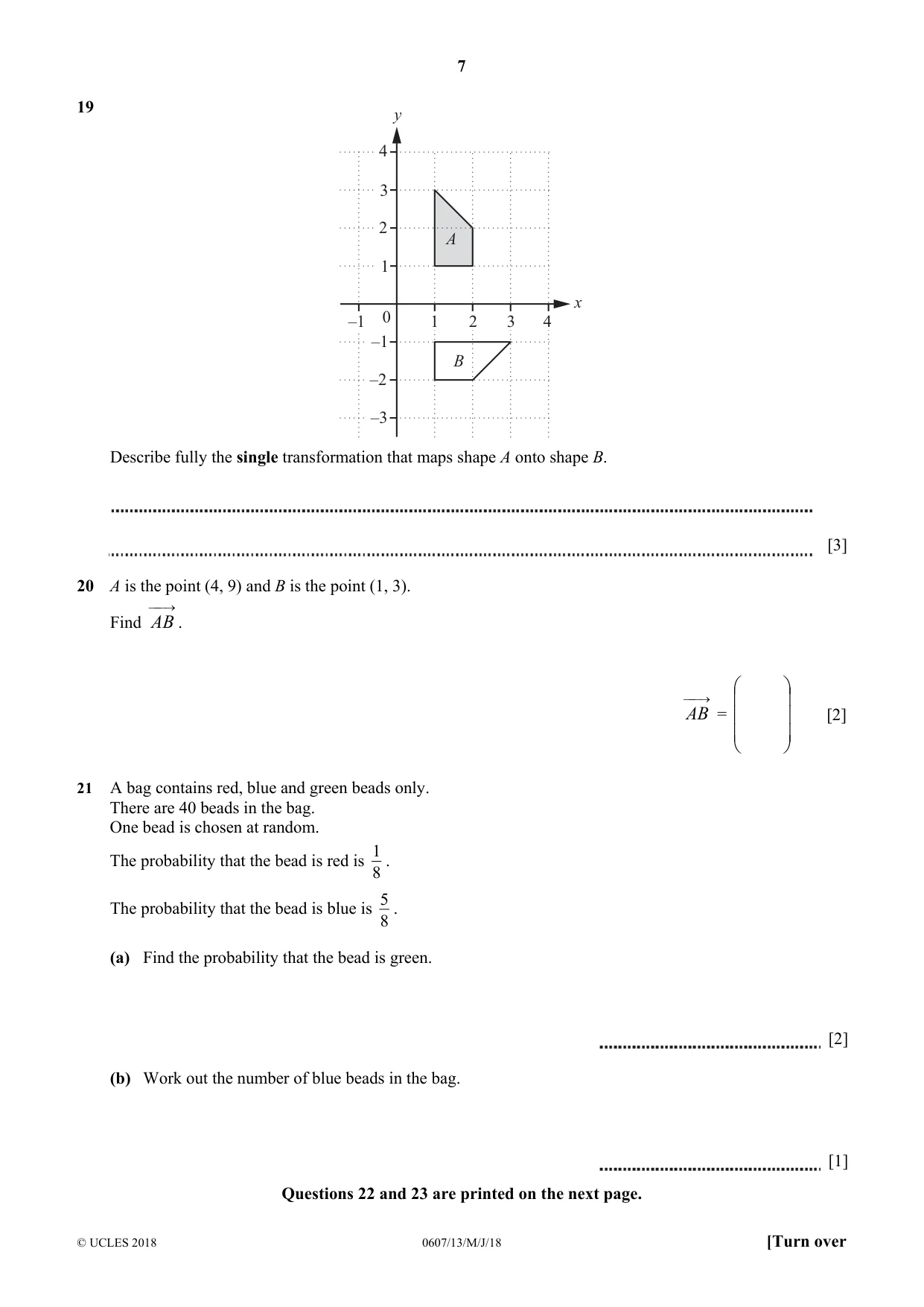 Cambridge IGCSE Mathematics - International 0607 2018 May/June Paper 1 · Variant 3 question paper, page 7 of 8