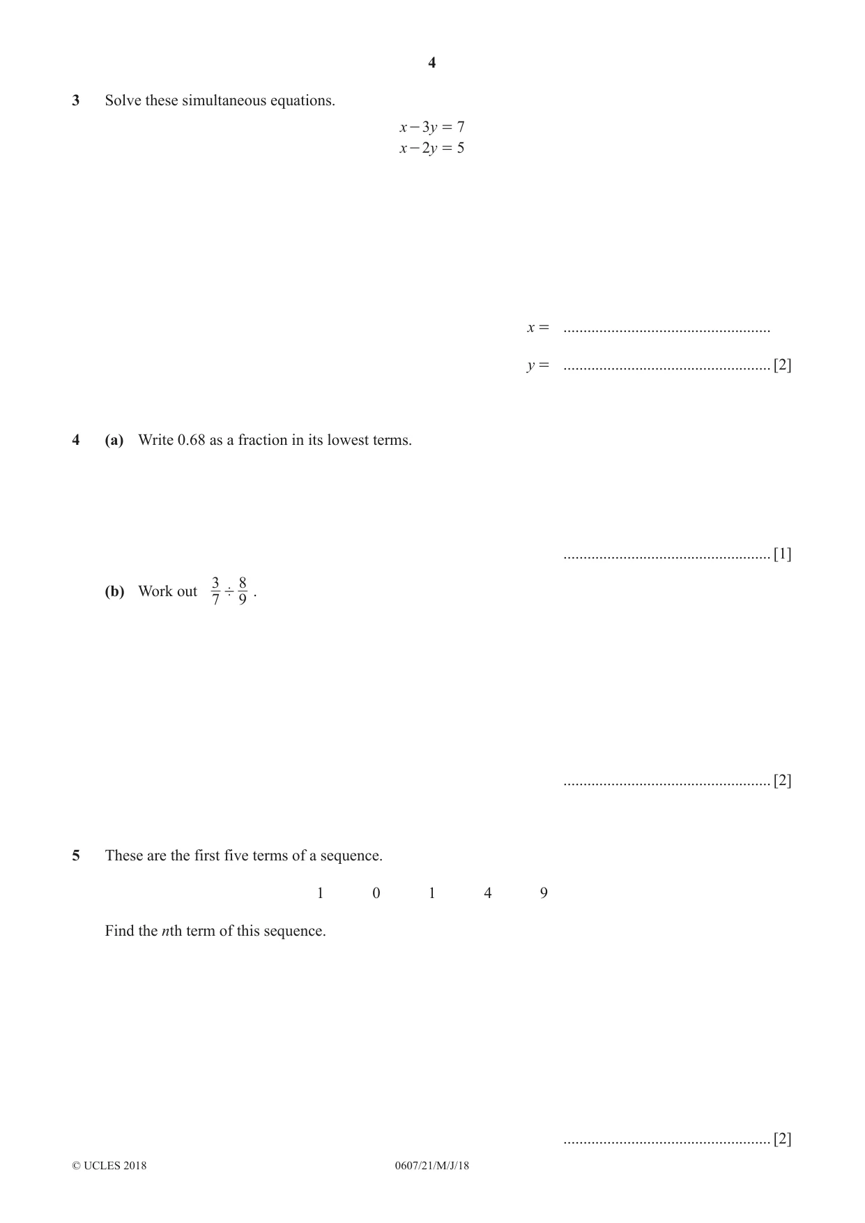 Cambridge IGCSE Mathematics - International 0607 2018 May/June Paper 2 · Variant 1 question paper, page 4 of 8