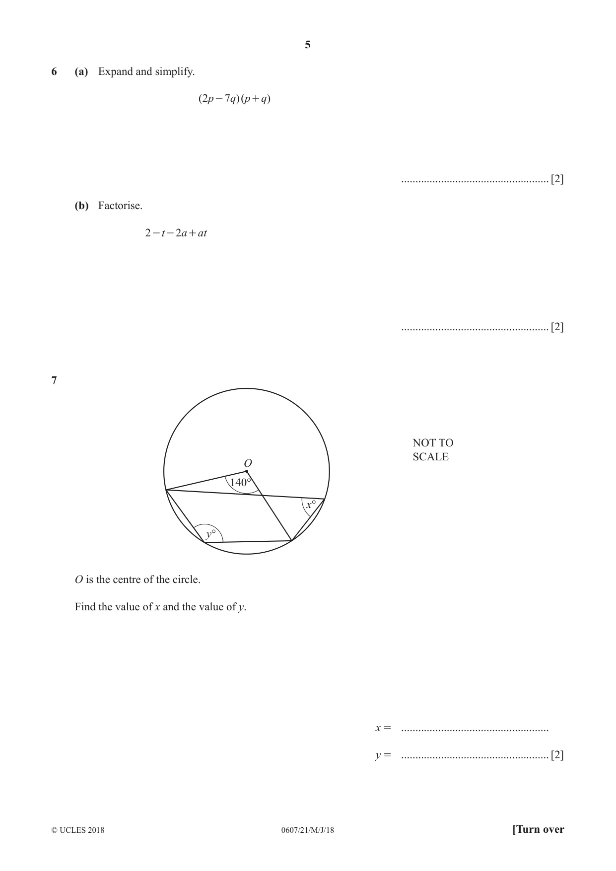 Cambridge IGCSE Mathematics - International 0607 2018 May/June Paper 2 · Variant 1 question paper, page 5 of 8