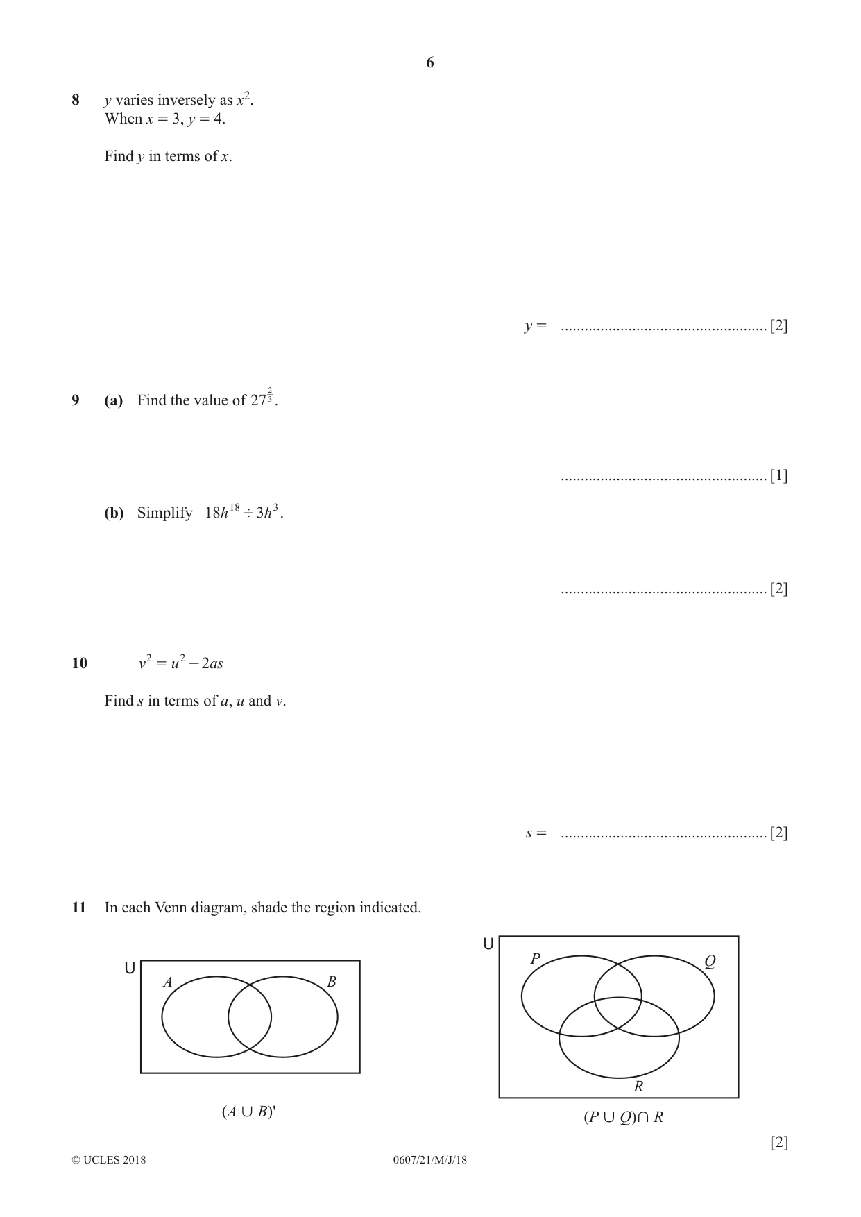 Cambridge IGCSE Mathematics - International 0607 2018 May/June Paper 2 · Variant 1 question paper, page 6 of 8