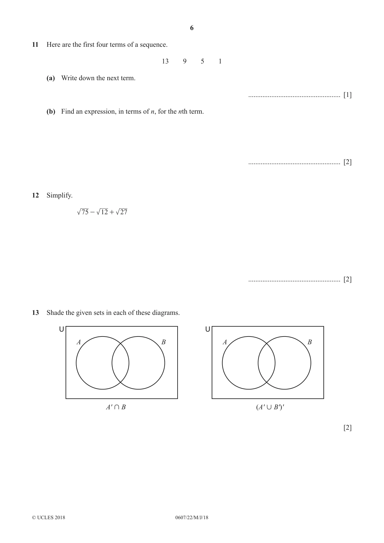 Cambridge IGCSE Mathematics - International 0607 2018 May/June Paper 2 · Variant 2 question paper, page 6 of 8