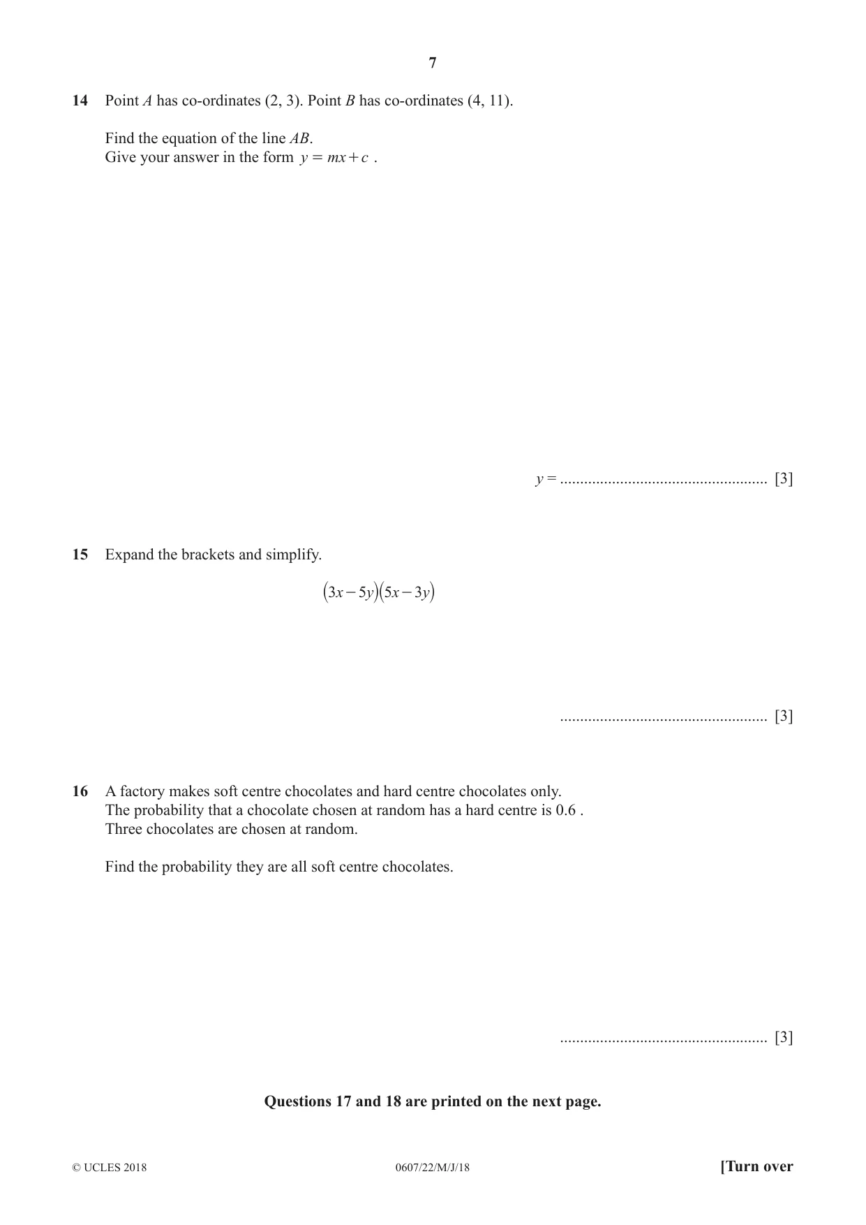 Cambridge IGCSE Mathematics - International 0607 2018 May/June Paper 2 · Variant 2 question paper, page 7 of 8