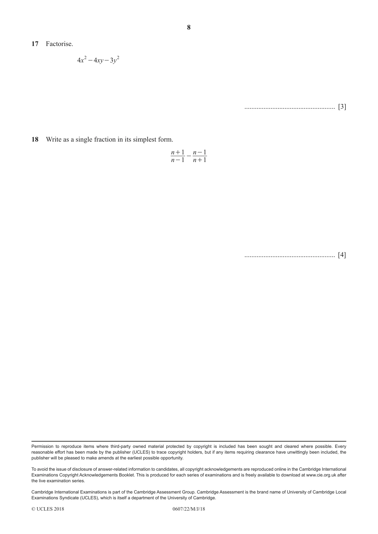 Cambridge IGCSE Mathematics - International 0607 2018 May/June Paper 2 · Variant 2 question paper, page 8 of 8