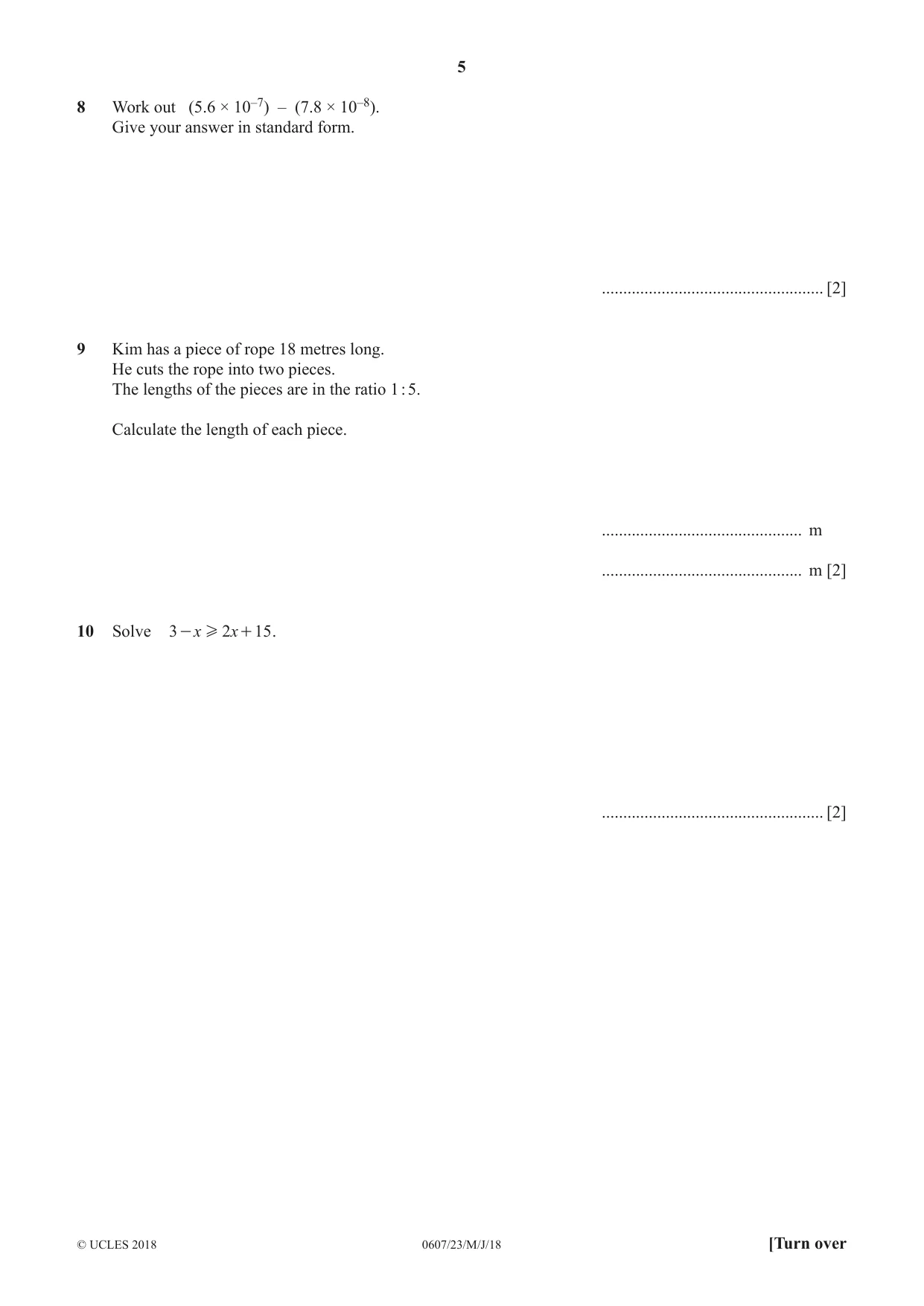 Cambridge IGCSE Mathematics - International 0607 2018 May/June Paper 2 · Variant 3 question paper, page 5 of 8