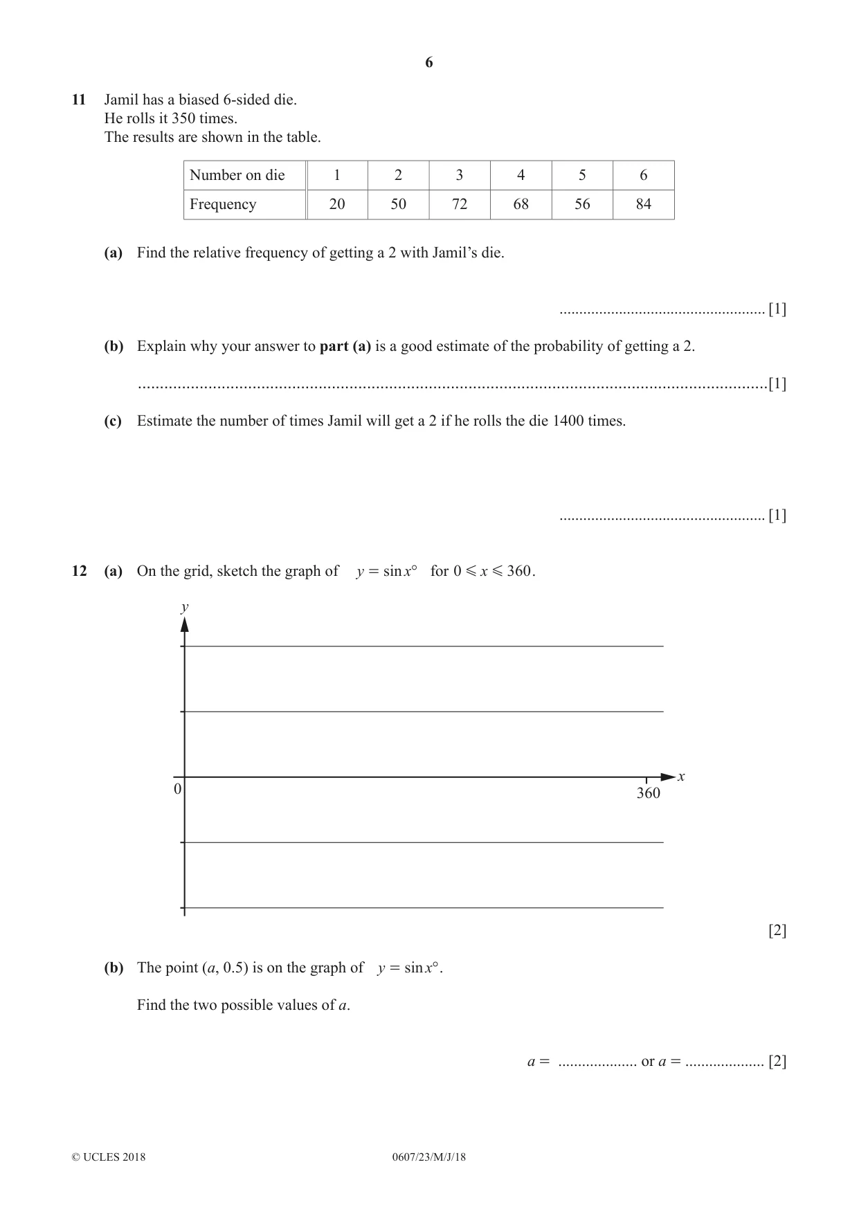 Cambridge IGCSE Mathematics - International 0607 2018 May/June Paper 2 · Variant 3 question paper, page 6 of 8