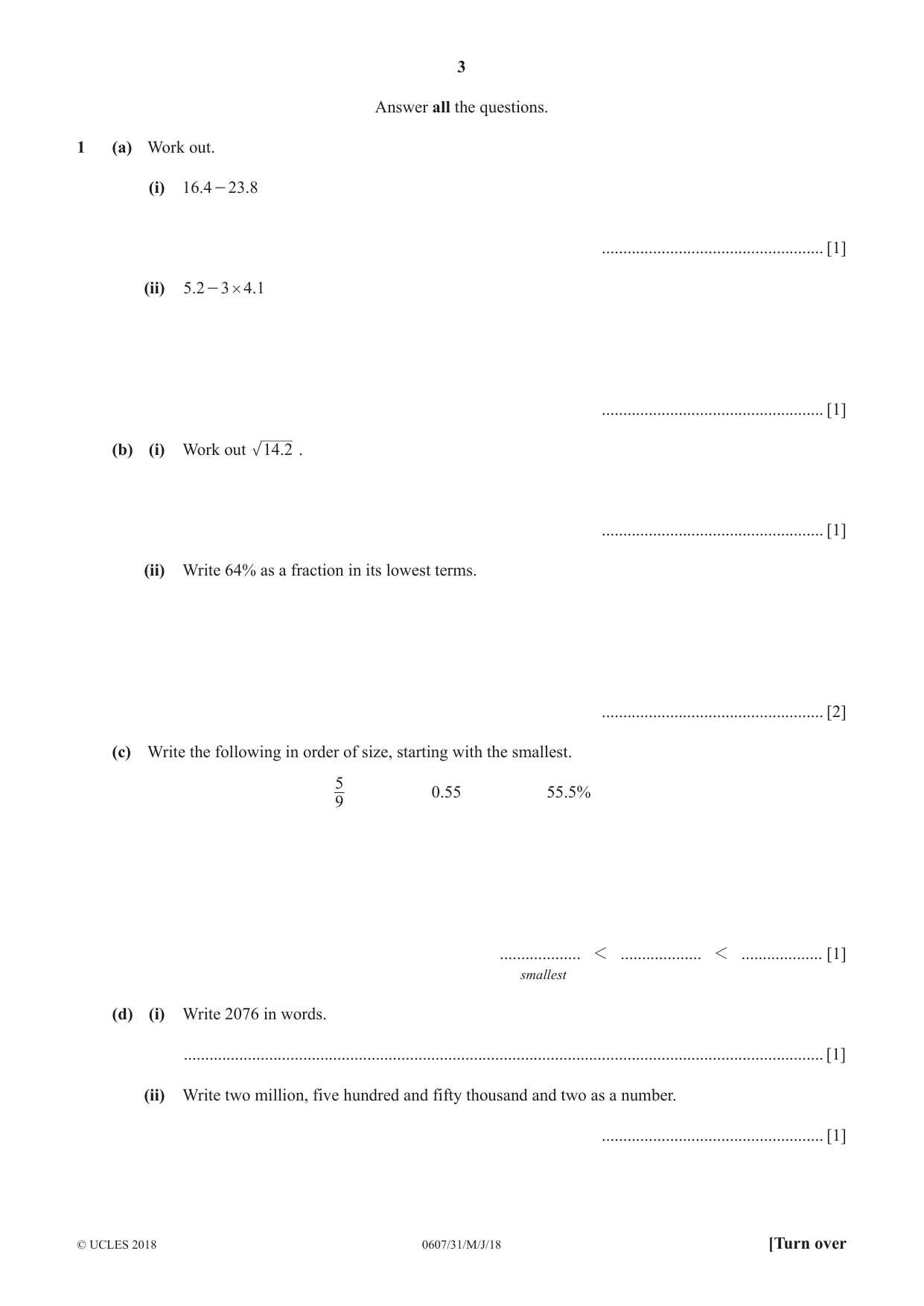 Cambridge IGCSE Mathematics - International 0607 2018 May/June Paper 3 · Variant 1 question paper, page 3 of 16