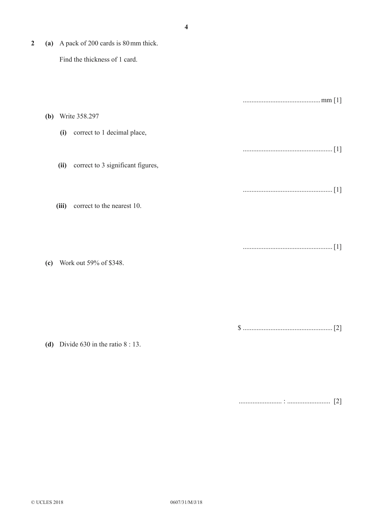 Cambridge IGCSE Mathematics - International 0607 2018 May/June Paper 3 · Variant 1 question paper, page 4 of 16