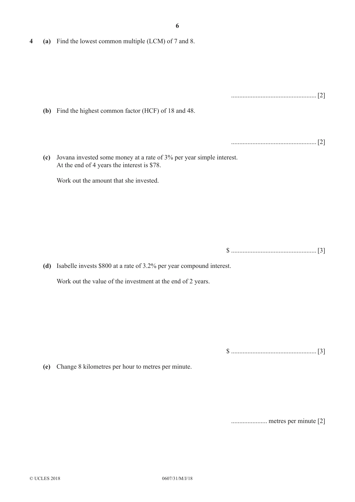 Cambridge IGCSE Mathematics - International 0607 2018 May/June Paper 3 · Variant 1 question paper, page 6 of 16