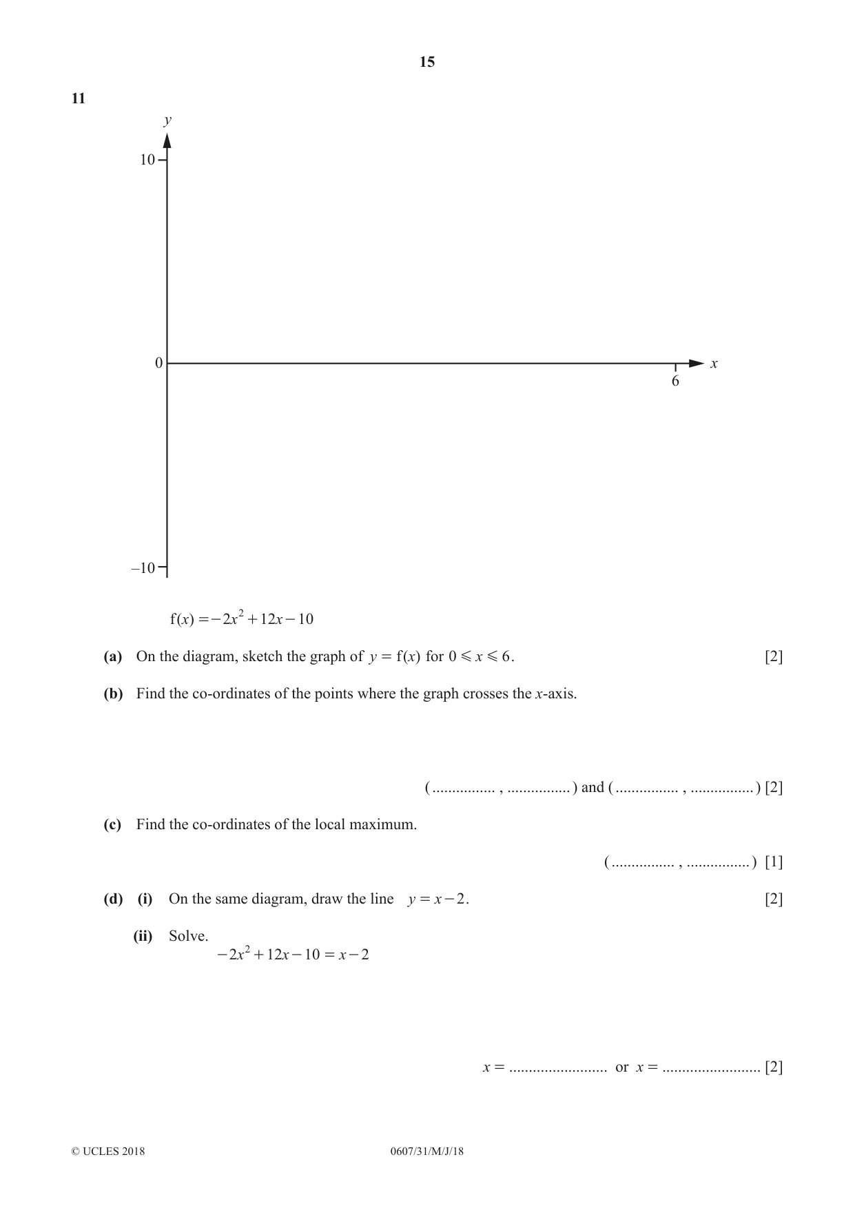 Cambridge IGCSE Mathematics - International 0607 2018 May/June Paper 3 · Variant 1 question paper, page 15 of 16