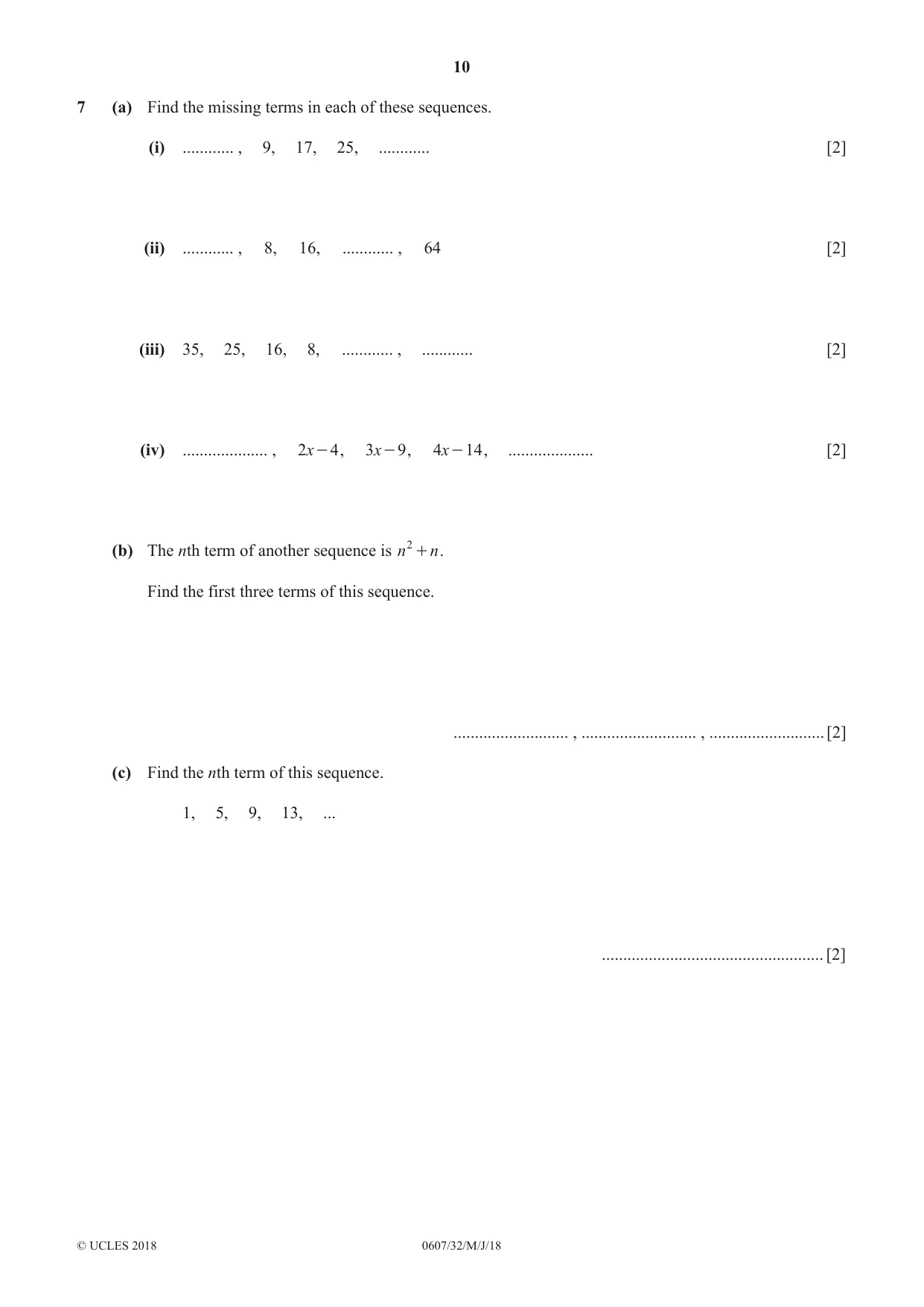 Cambridge IGCSE Mathematics - International 0607 2018 May/June Paper 3 · Variant 2 question paper, page 10 of 16
