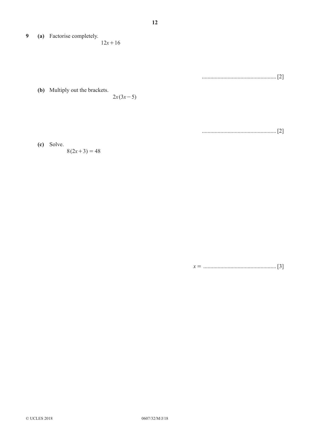 Cambridge IGCSE Mathematics - International 0607 2018 May/June Paper 3 · Variant 2 question paper, page 12 of 16