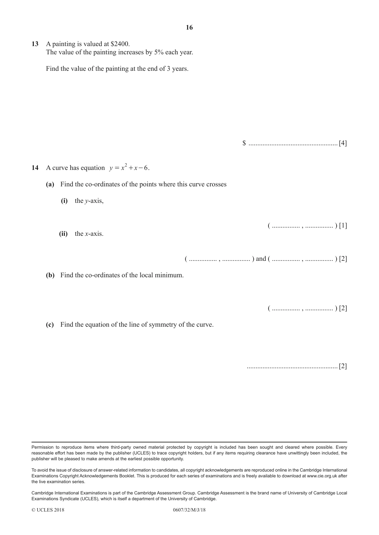 Cambridge IGCSE Mathematics - International 0607 2018 May/June Paper 3 · Variant 2 question paper, page 16 of 16