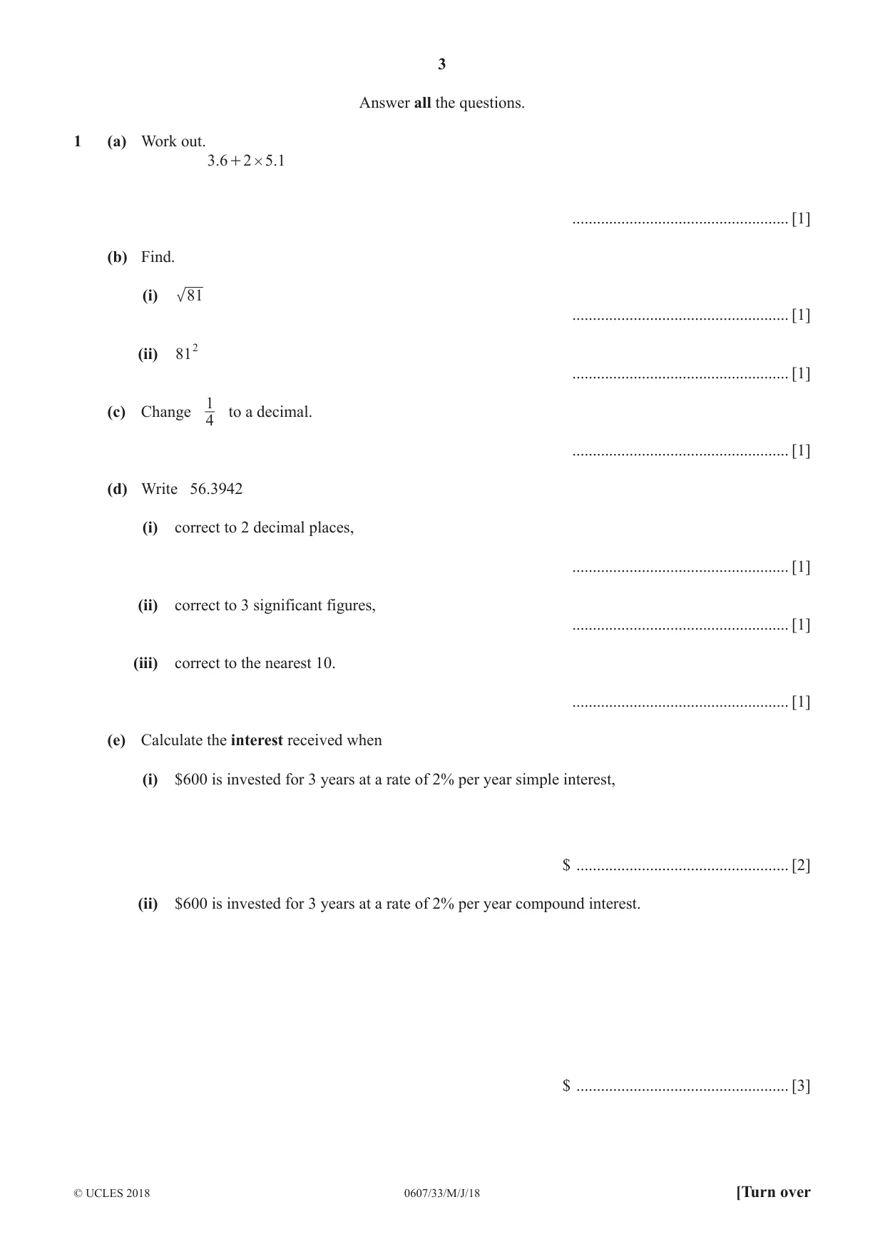 Cambridge IGCSE Mathematics - International 0607 2018 May/June Paper 3 · Variant 3 question paper, page 3 of 16