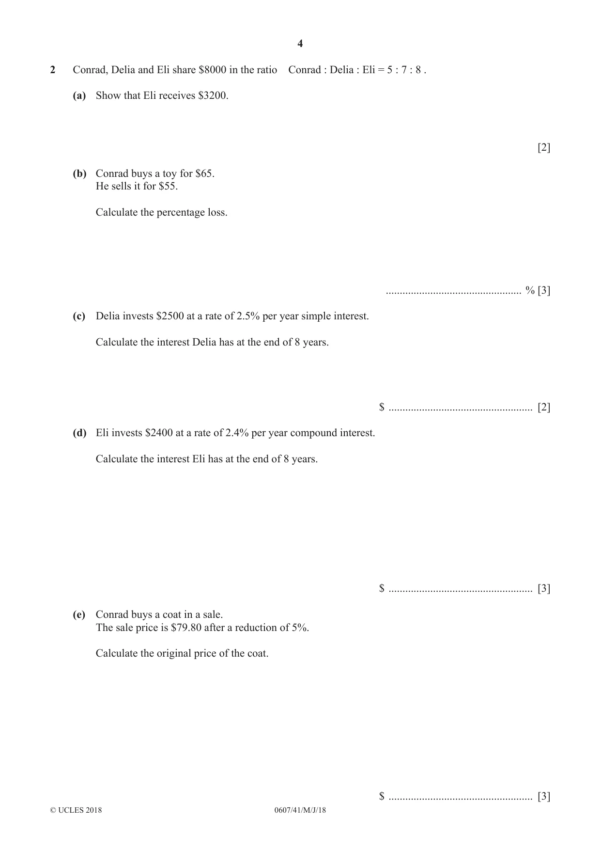 Cambridge IGCSE Mathematics - International 0607 2018 May/June Paper 4 · Variant 1 question paper, page 4 of 20