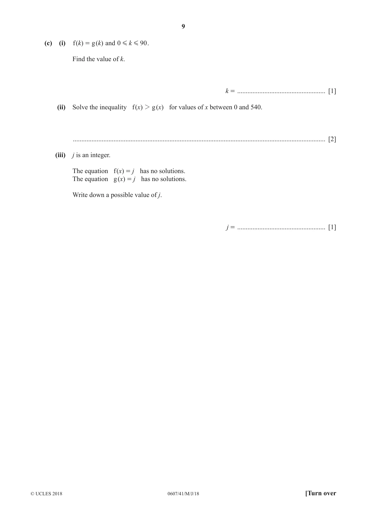 Cambridge IGCSE Mathematics - International 0607 2018 May/June Paper 4 · Variant 1 question paper, page 9 of 20