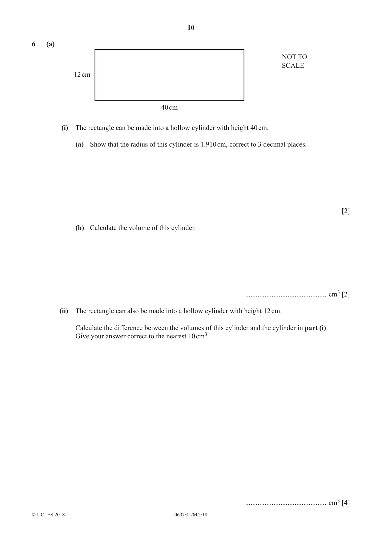 Cambridge IGCSE Mathematics - International 0607 2018 May/June Paper 4 · Variant 1 question paper, page 10 of 20