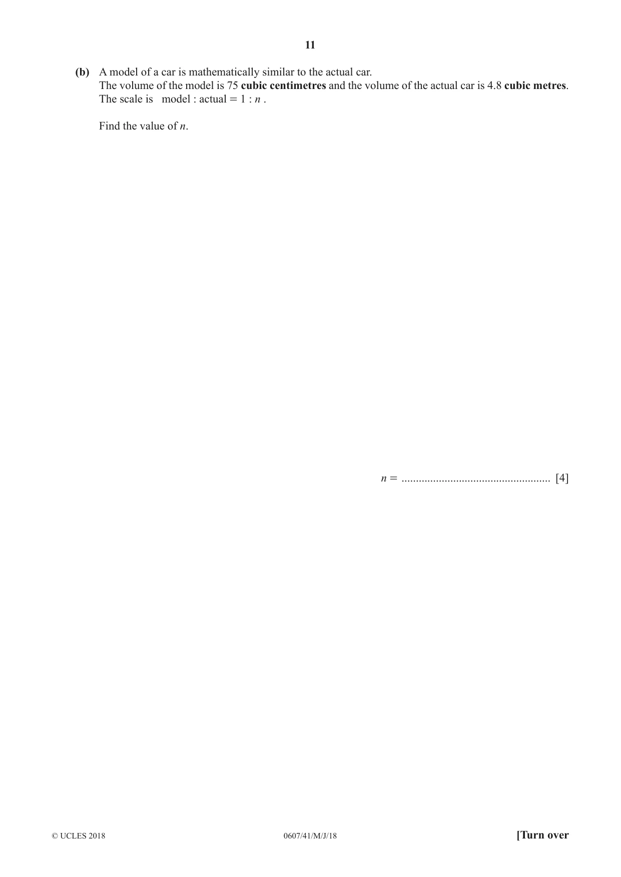 Cambridge IGCSE Mathematics - International 0607 2018 May/June Paper 4 · Variant 1 question paper, page 11 of 20