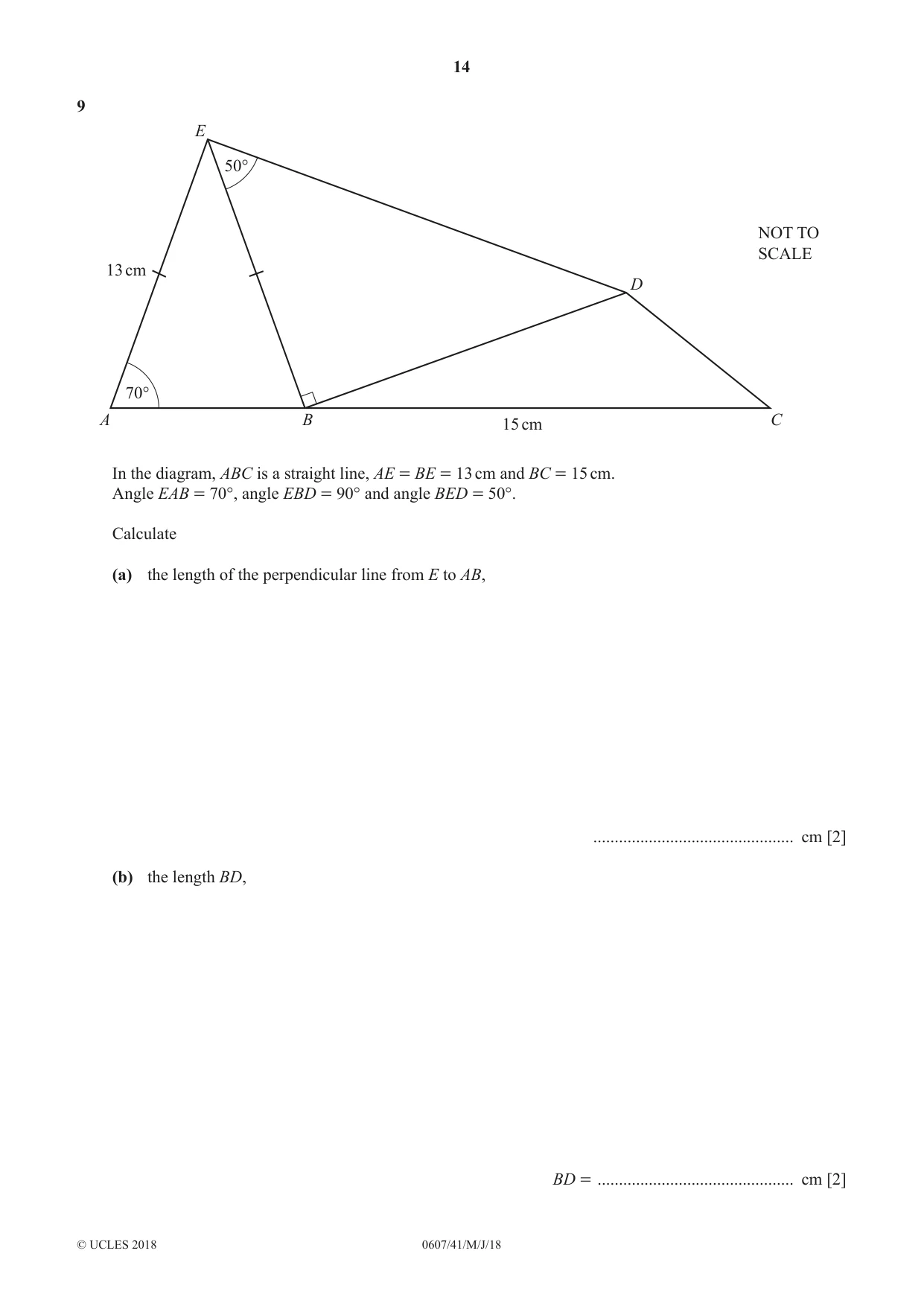 Cambridge IGCSE Mathematics - International 0607 2018 May/June Paper 4 · Variant 1 question paper, page 14 of 20