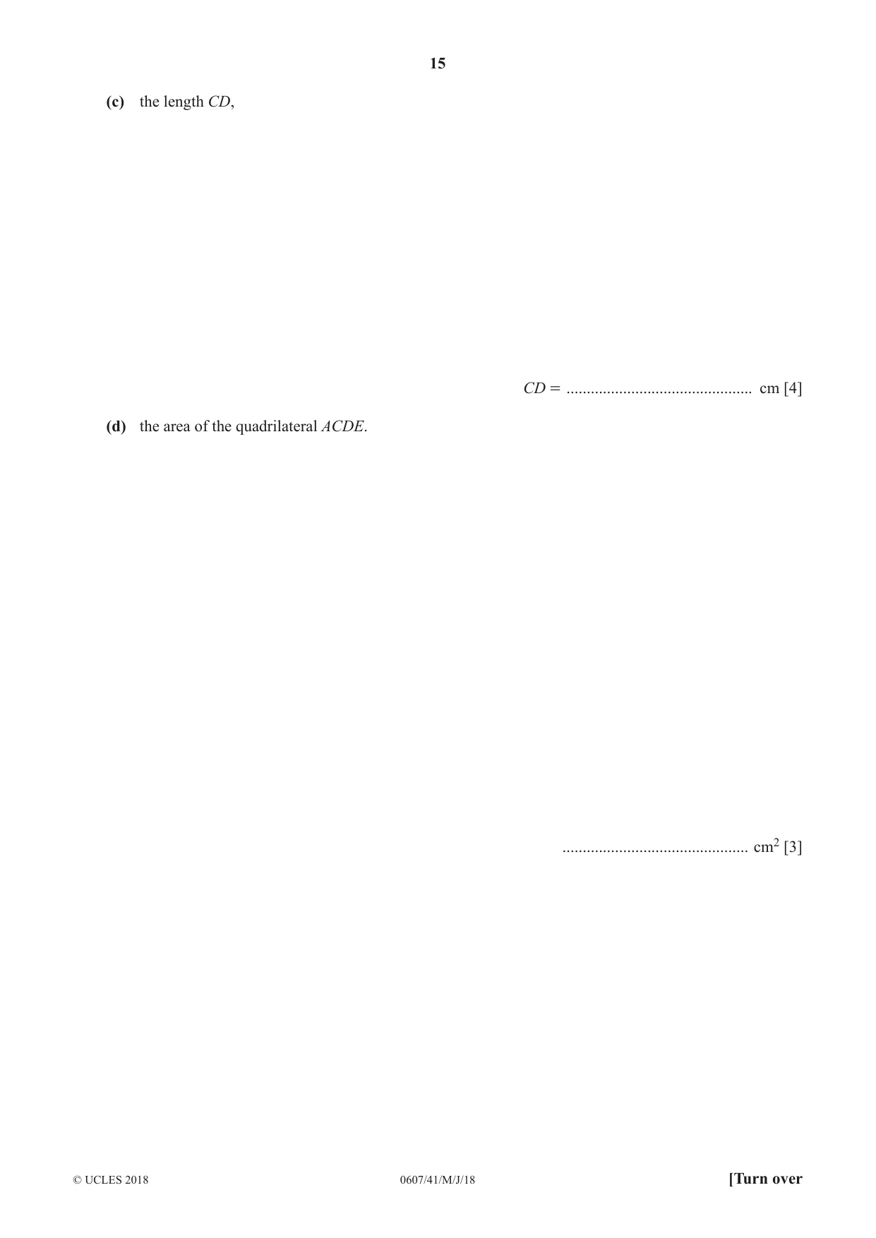 Cambridge IGCSE Mathematics - International 0607 2018 May/June Paper 4 · Variant 1 question paper, page 15 of 20