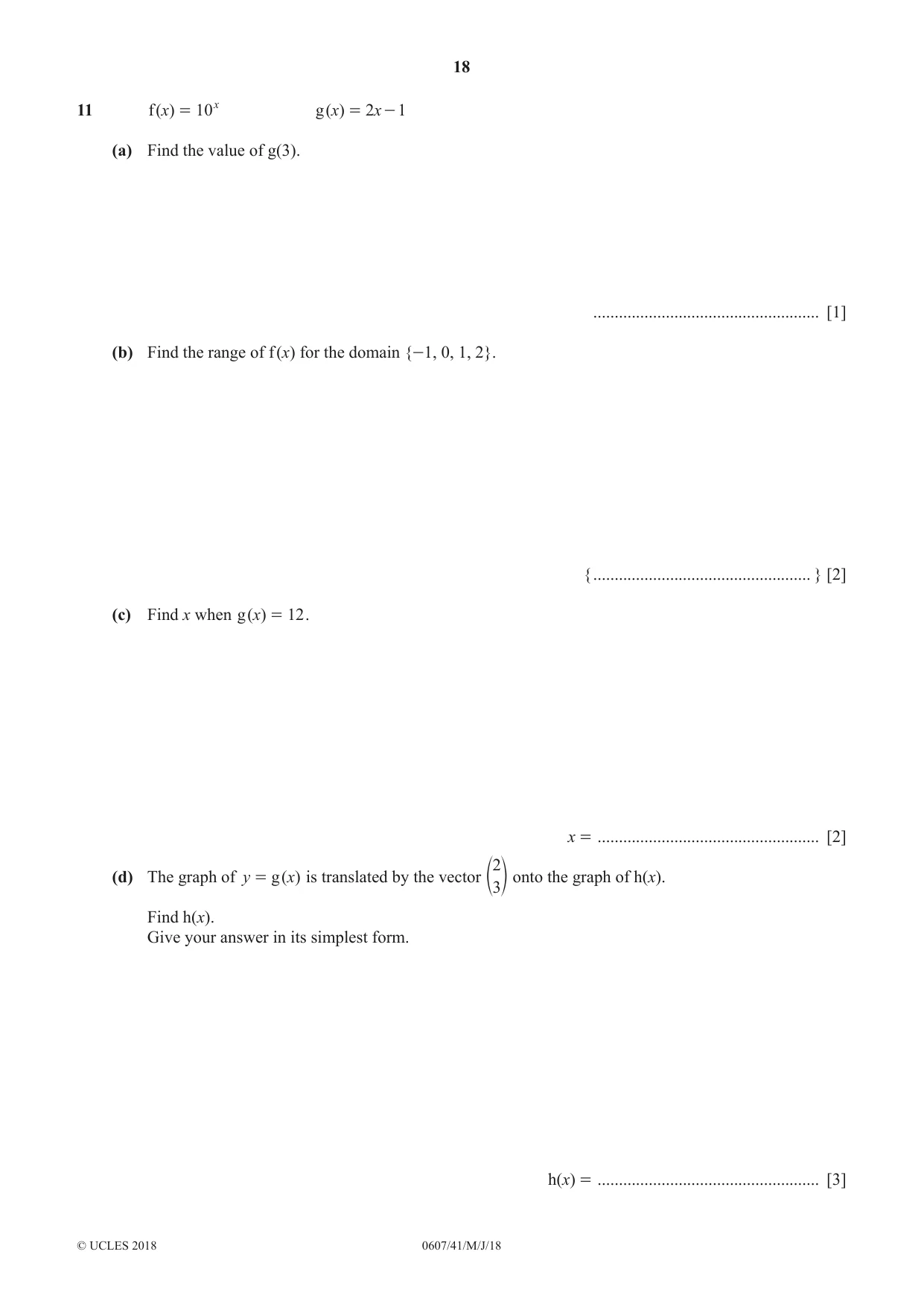 Cambridge IGCSE Mathematics - International 0607 2018 May/June Paper 4 · Variant 1 question paper, page 18 of 20