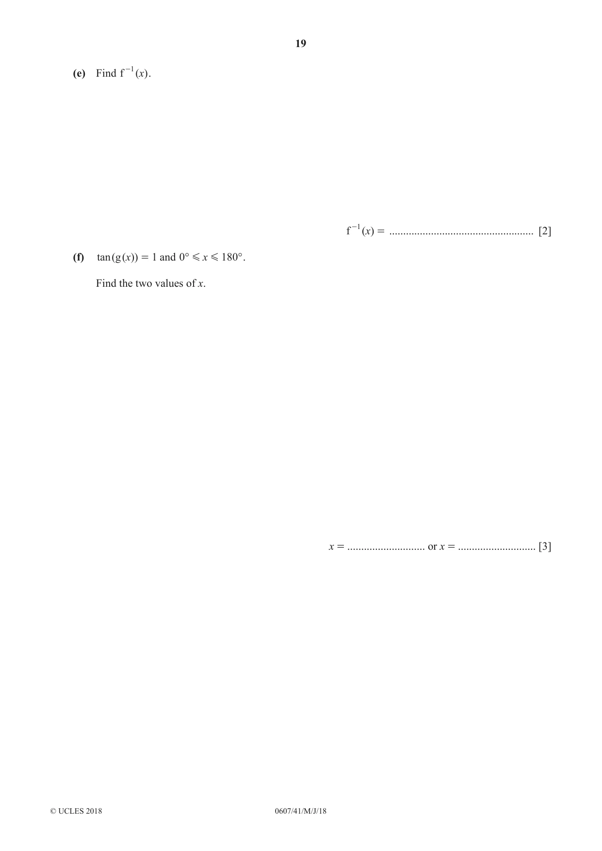 Cambridge IGCSE Mathematics - International 0607 2018 May/June Paper 4 · Variant 1 question paper, page 19 of 20
