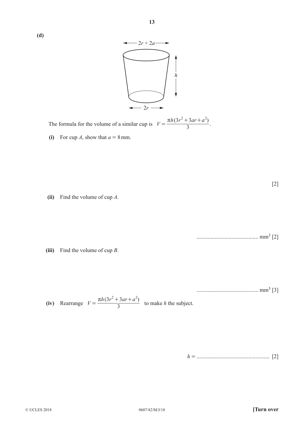 Cambridge IGCSE Mathematics - International 0607 2018 May/June Paper 4 · Variant 2 question paper, page 13 of 20