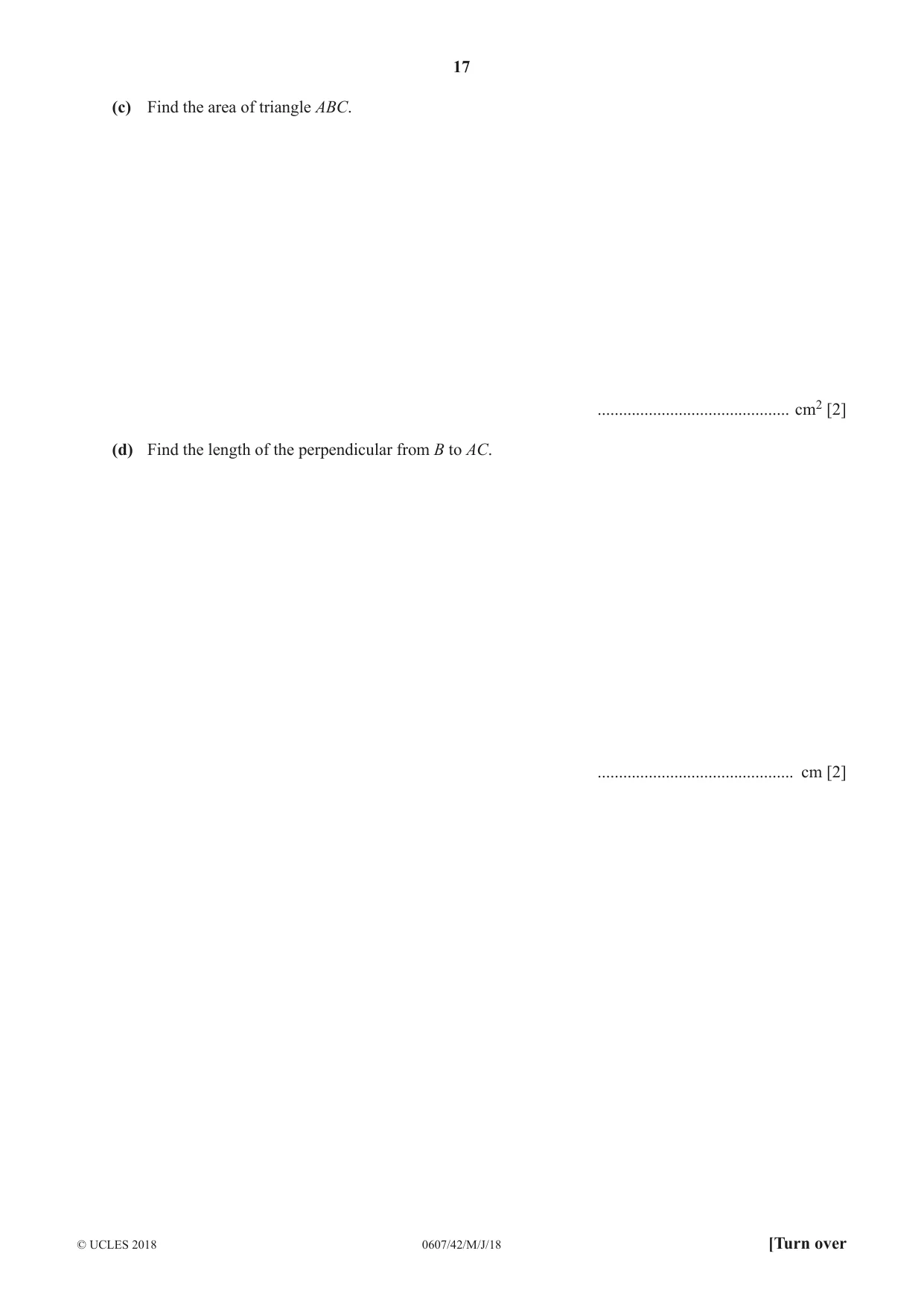 Cambridge IGCSE Mathematics - International 0607 2018 May/June Paper 4 · Variant 2 question paper, page 17 of 20