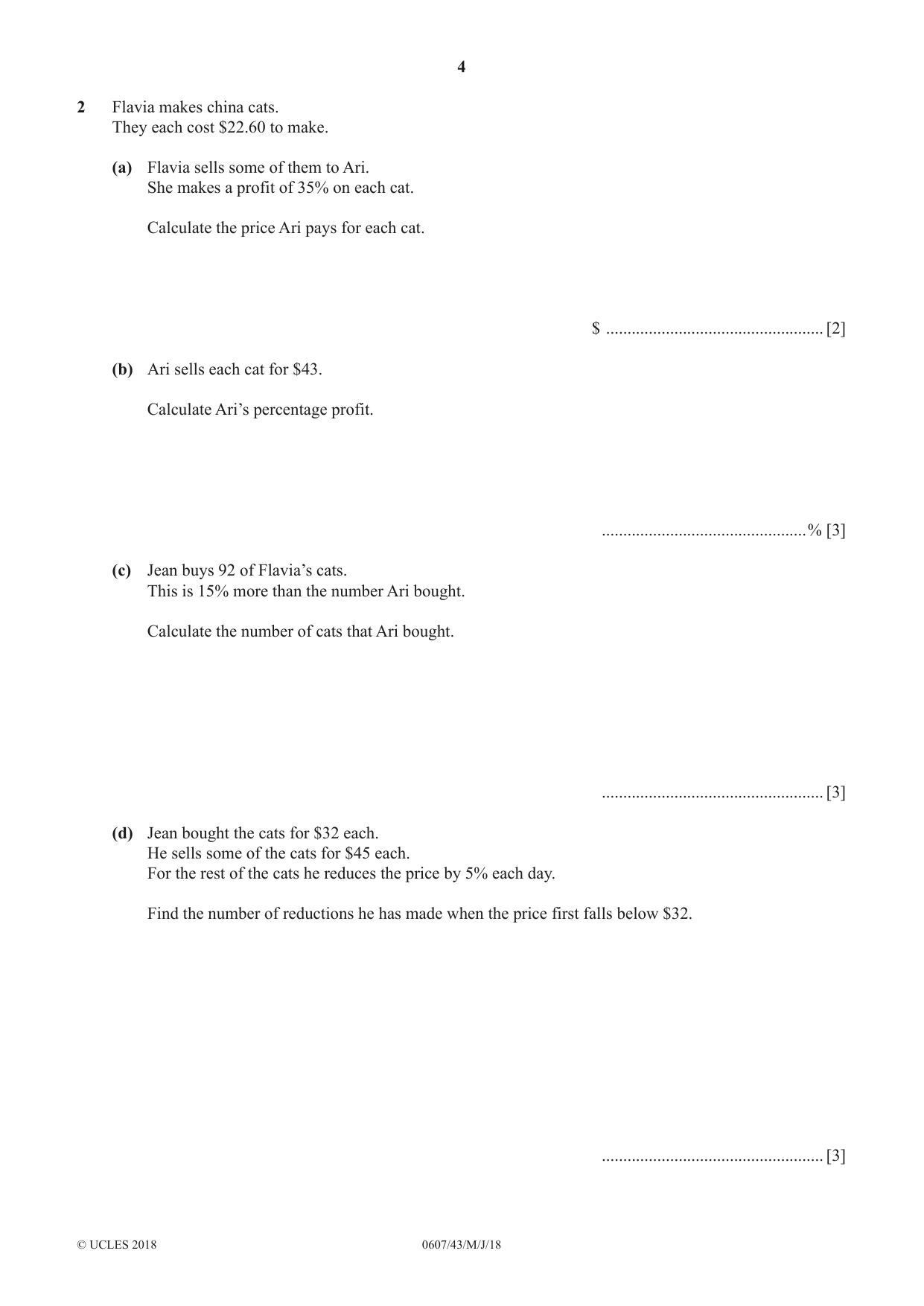 Cambridge IGCSE Mathematics - International 0607 2018 May/June Paper 4 · Variant 3 question paper, page 4 of 20