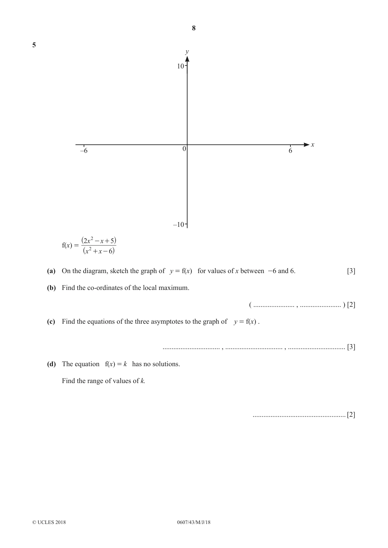 Cambridge IGCSE Mathematics - International 0607 2018 May/June Paper 4 · Variant 3 question paper, page 8 of 20