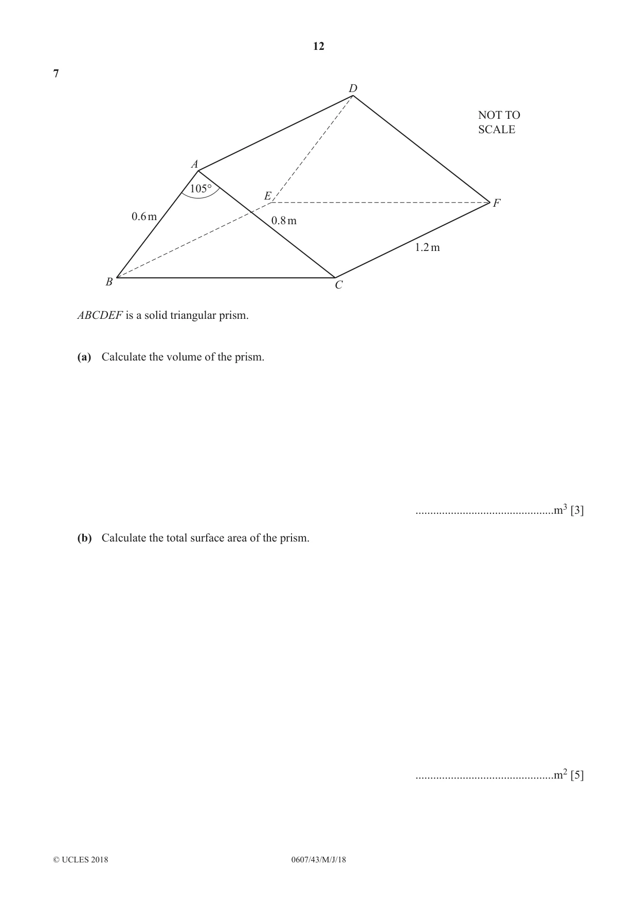 Cambridge IGCSE Mathematics - International 0607 2018 May/June Paper 4 · Variant 3 question paper, page 12 of 20