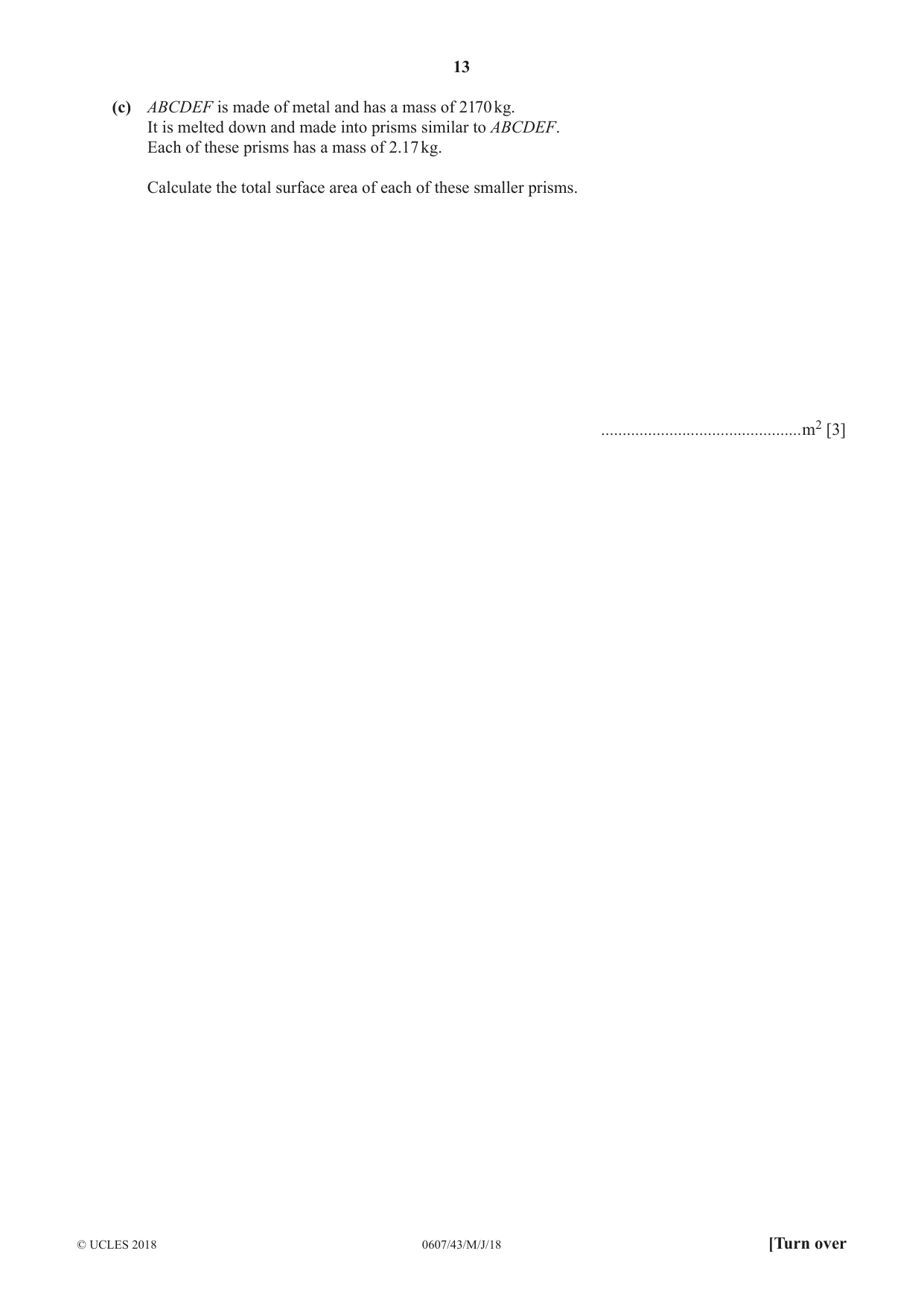 Cambridge IGCSE Mathematics - International 0607 2018 May/June Paper 4 · Variant 3 question paper, page 13 of 20