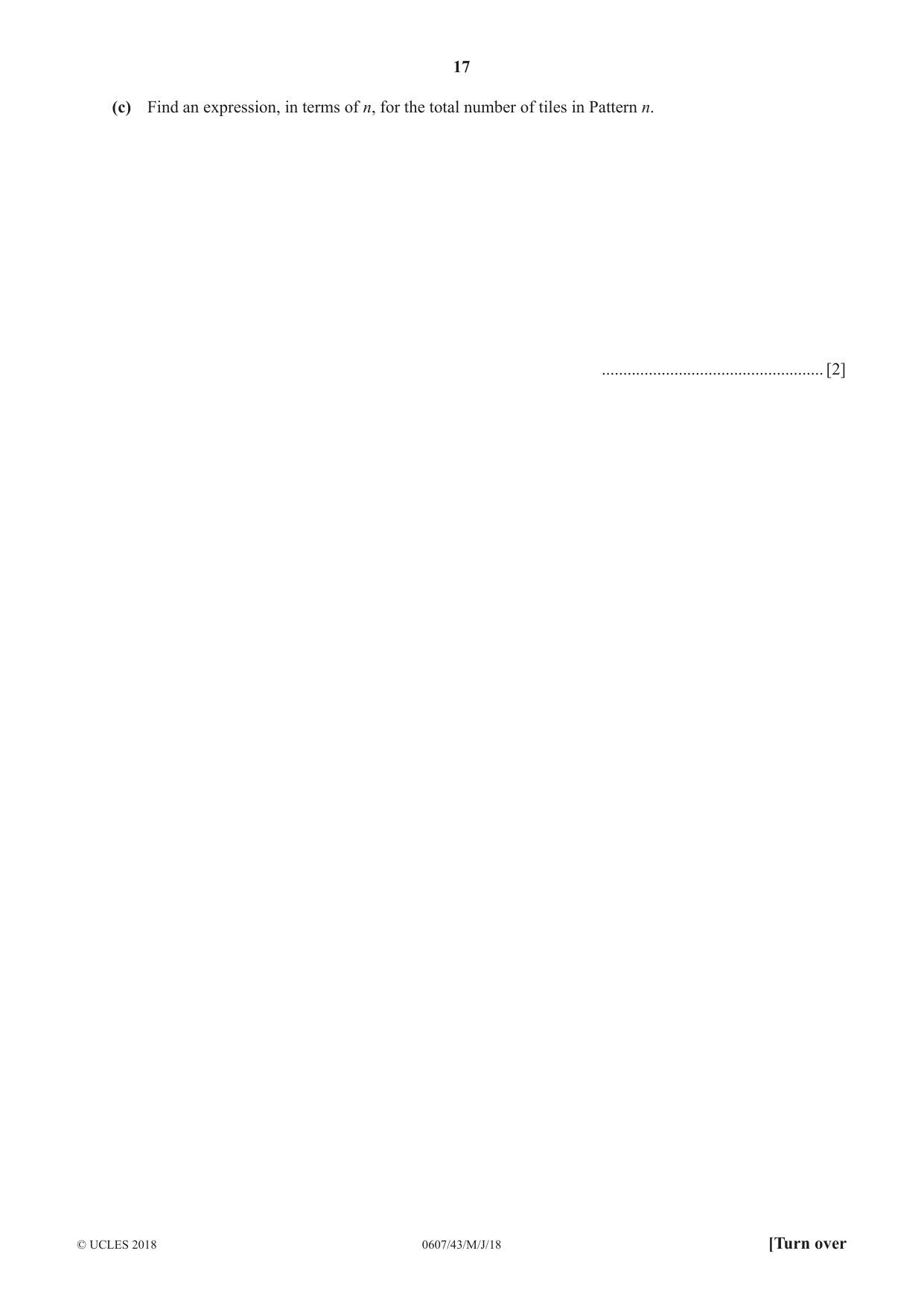 Cambridge IGCSE Mathematics - International 0607 2018 May/June Paper 4 · Variant 3 question paper, page 17 of 20