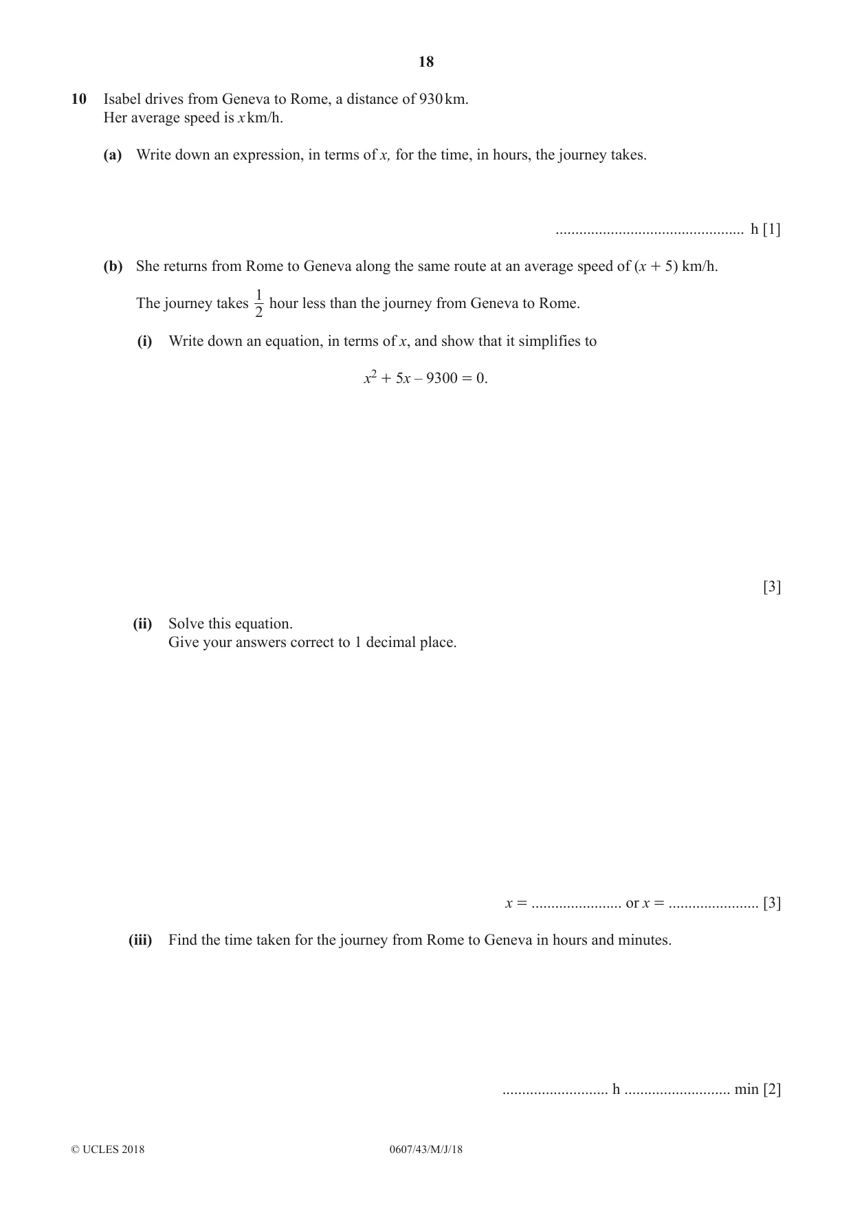 Cambridge IGCSE Mathematics - International 0607 2018 May/June Paper 4 · Variant 3 question paper, page 18 of 20