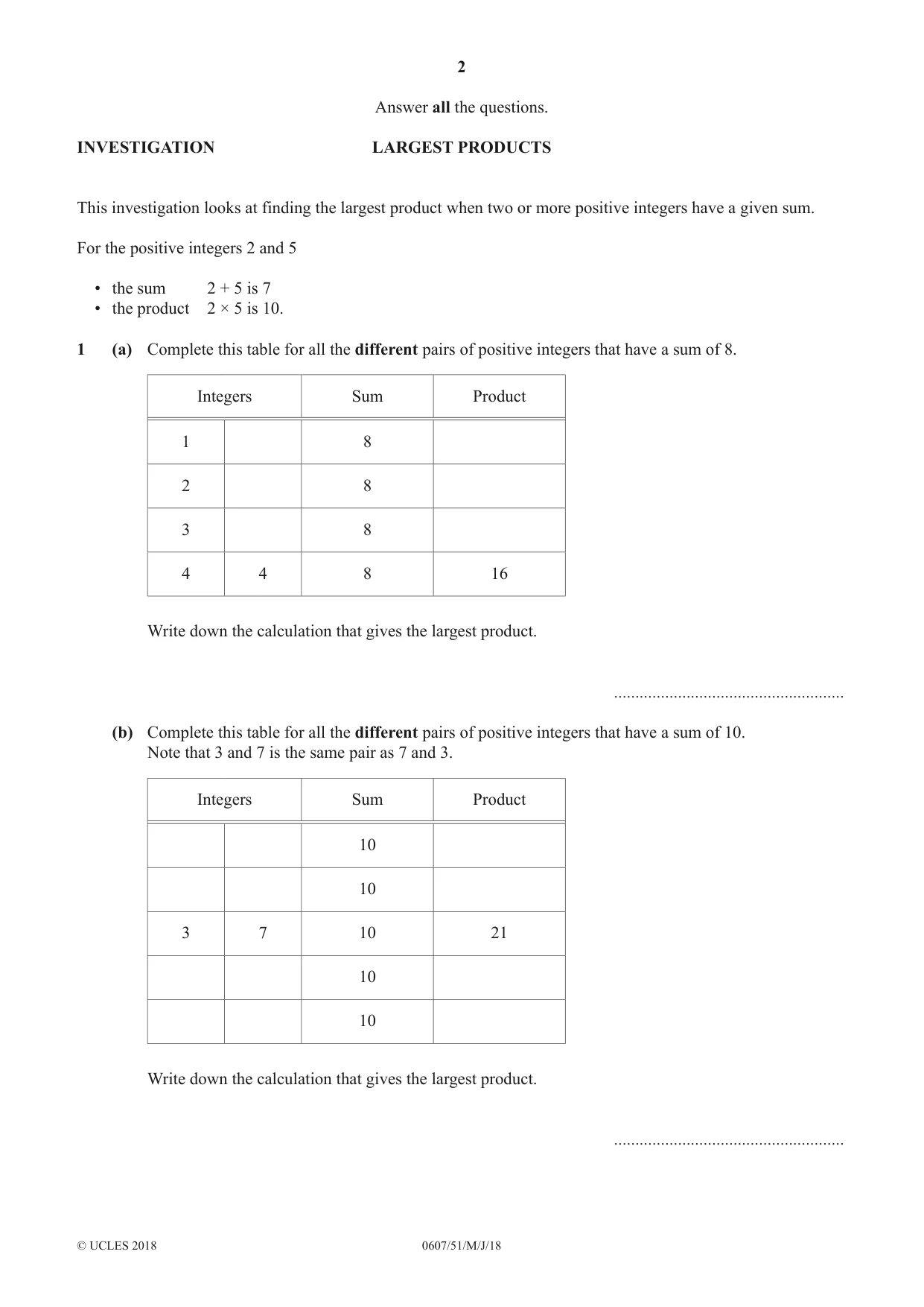 Cambridge IGCSE Mathematics - International 0607 2018 May/June Paper 5 · Variant 1 question paper, page 2 of 8