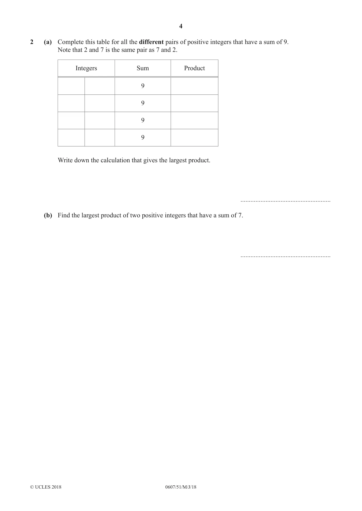 Cambridge IGCSE Mathematics - International 0607 2018 May/June Paper 5 · Variant 1 question paper, page 4 of 8