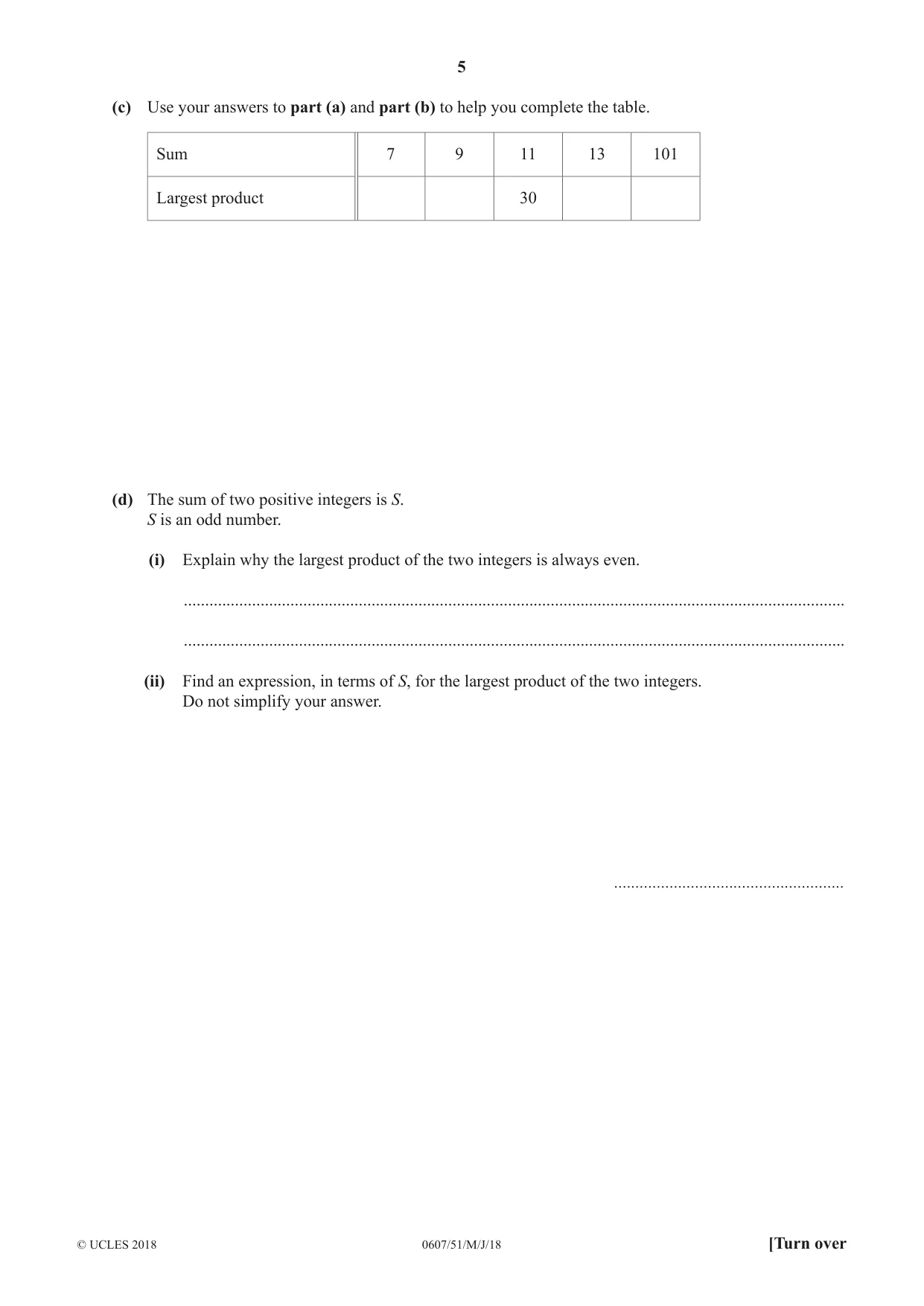 Cambridge IGCSE Mathematics - International 0607 2018 May/June Paper 5 · Variant 1 question paper, page 5 of 8