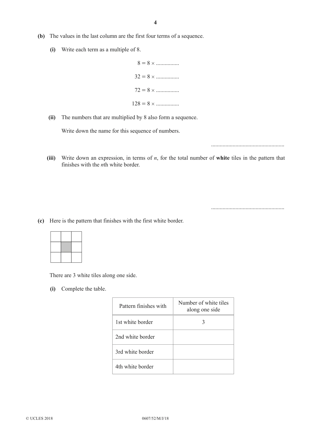 Cambridge IGCSE Mathematics - International 0607 2018 May/June Paper 5 · Variant 2 question paper, page 4 of 8