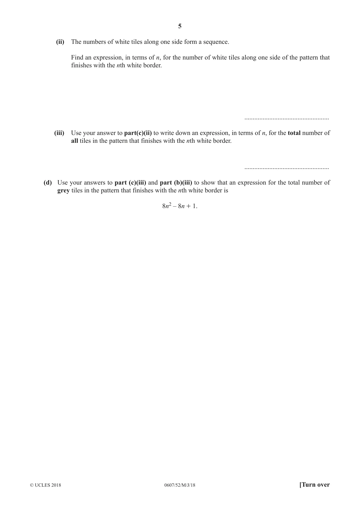 Cambridge IGCSE Mathematics - International 0607 2018 May/June Paper 5 · Variant 2 question paper, page 5 of 8