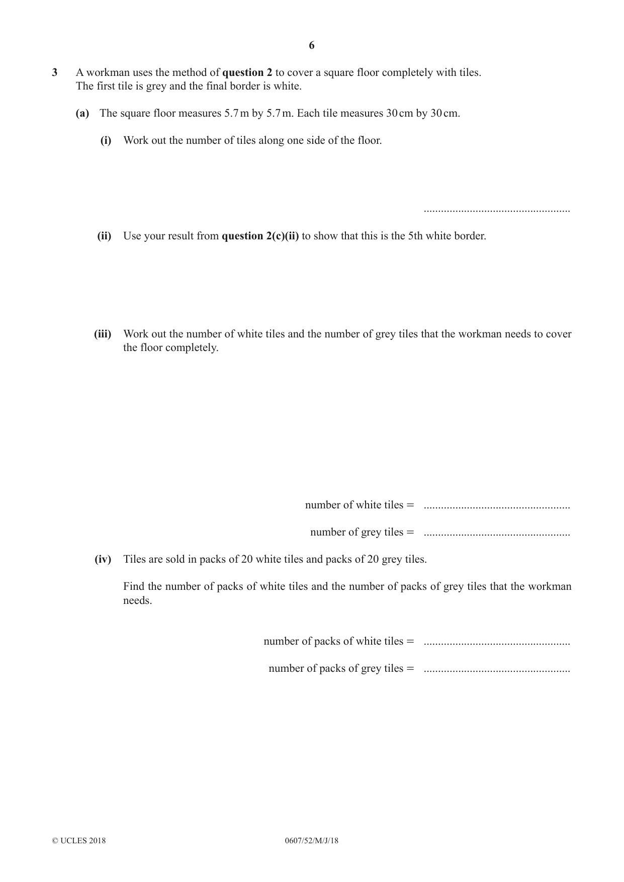 Cambridge IGCSE Mathematics - International 0607 2018 May/June Paper 5 · Variant 2 question paper, page 6 of 8