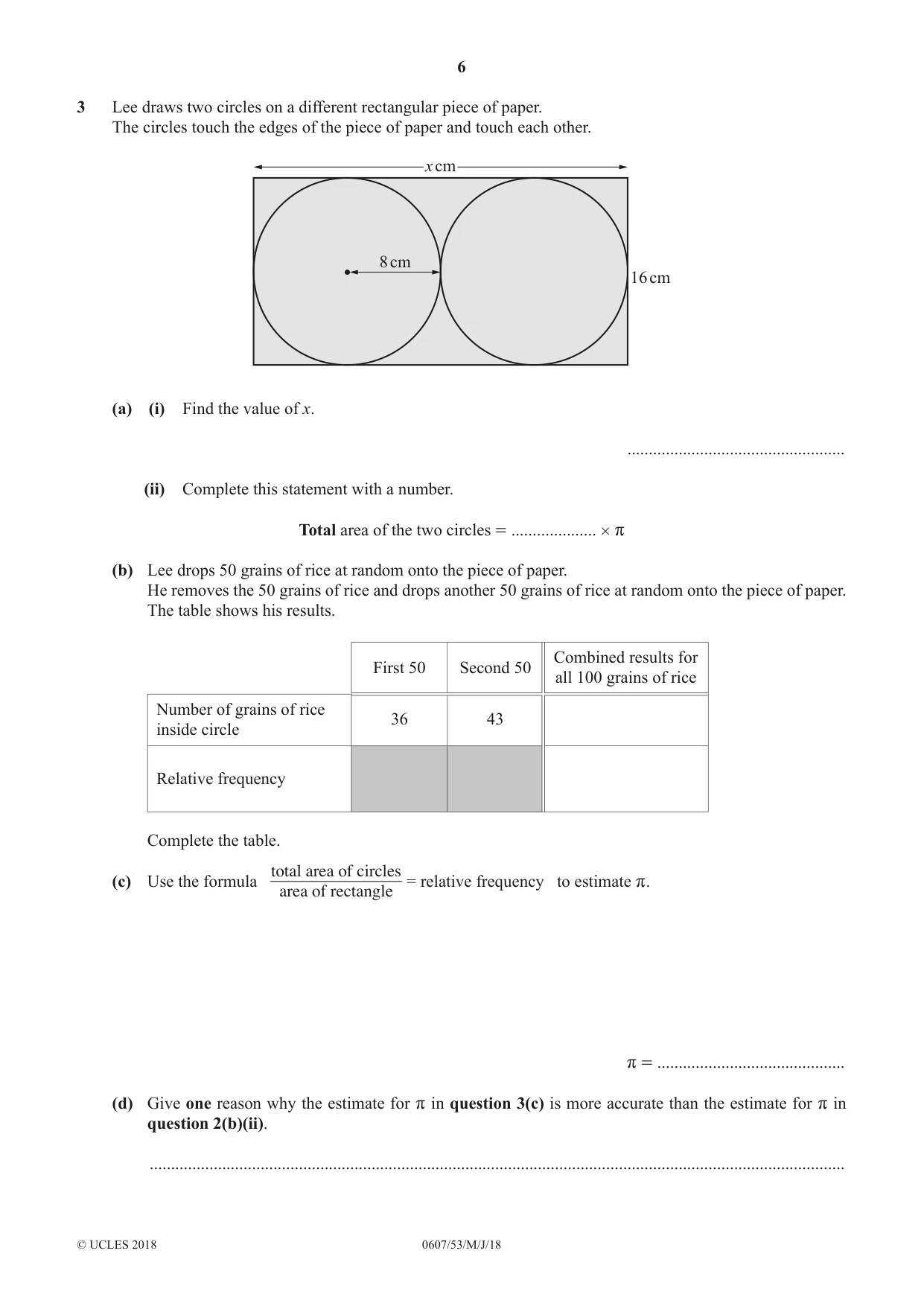 Cambridge IGCSE Mathematics - International 0607 2018 May/June Paper 5 · Variant 3 question paper, page 6 of 8