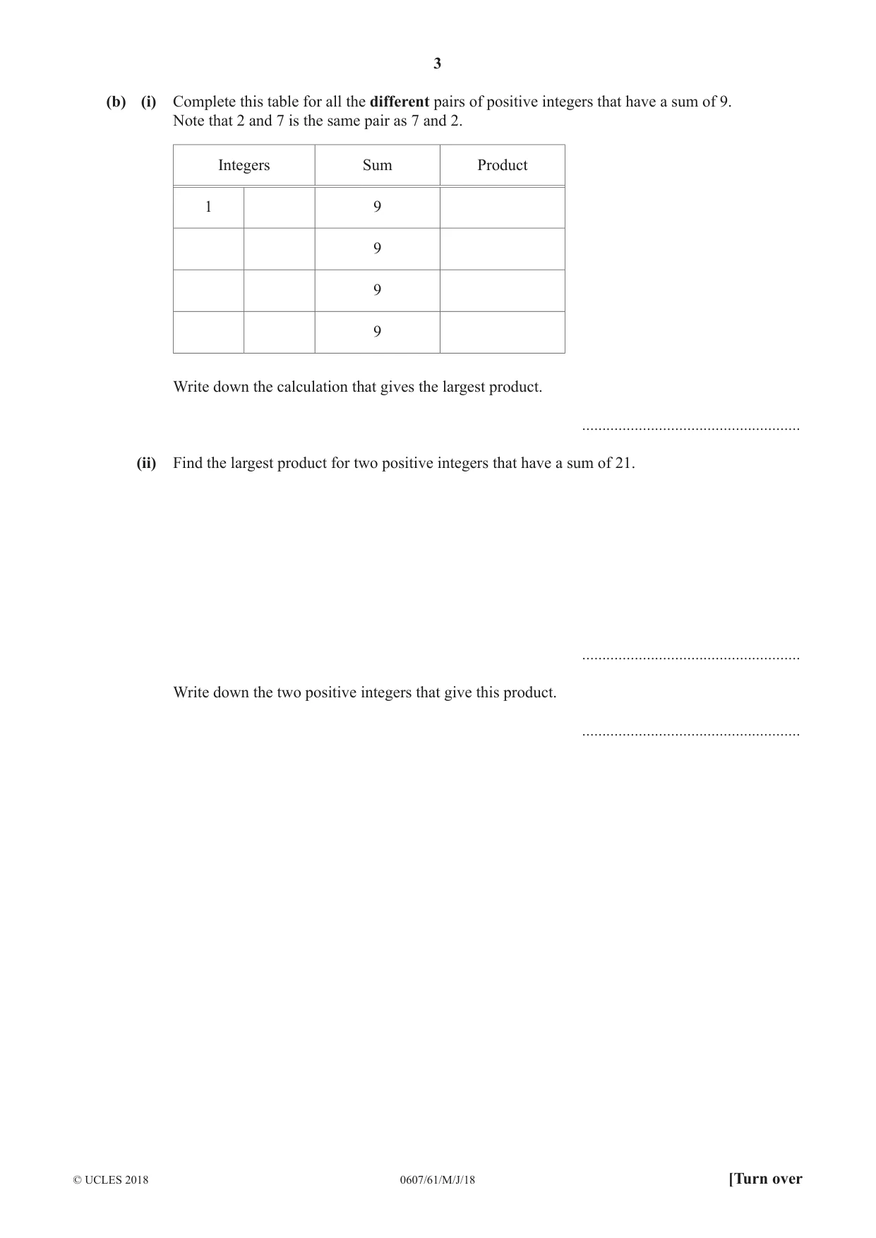 Cambridge IGCSE Mathematics - International 0607 2018 May/June Paper 6 · Variant 1 question paper, page 3 of 12