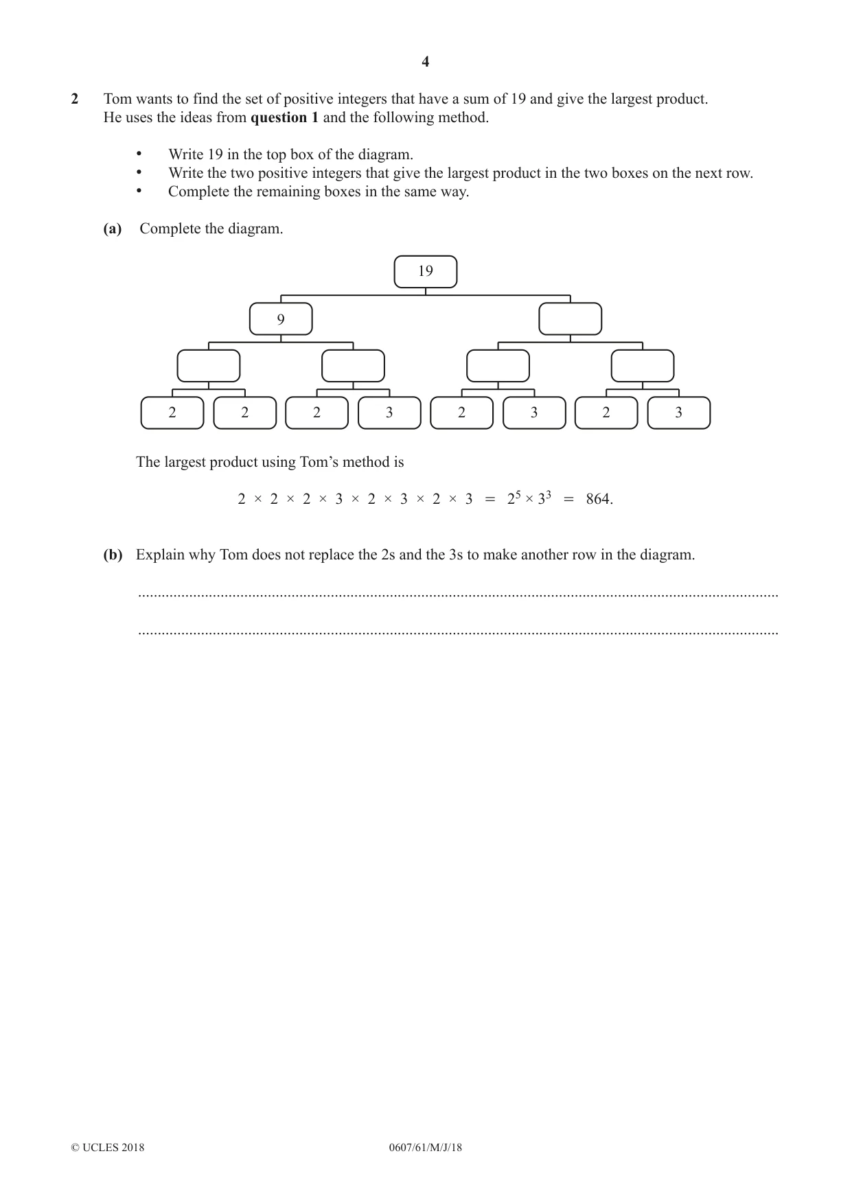 Cambridge IGCSE Mathematics - International 0607 2018 May/June Paper 6 · Variant 1 question paper, page 4 of 12