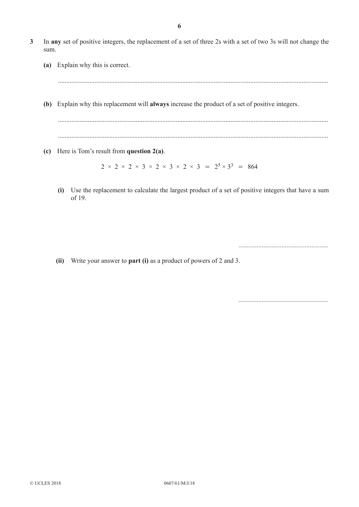 Cambridge IGCSE Mathematics - International 0607 2018 May/June Paper 6 · Variant 1 question paper, page 6 of 12
